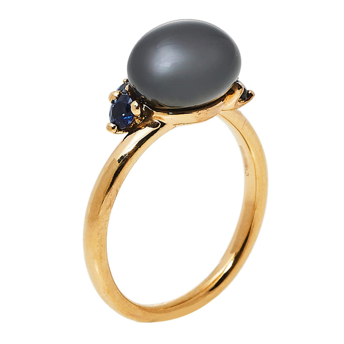 Pomellato Capri Ceramic Blue Sapphire 18K Rose Gold Ring Size 55