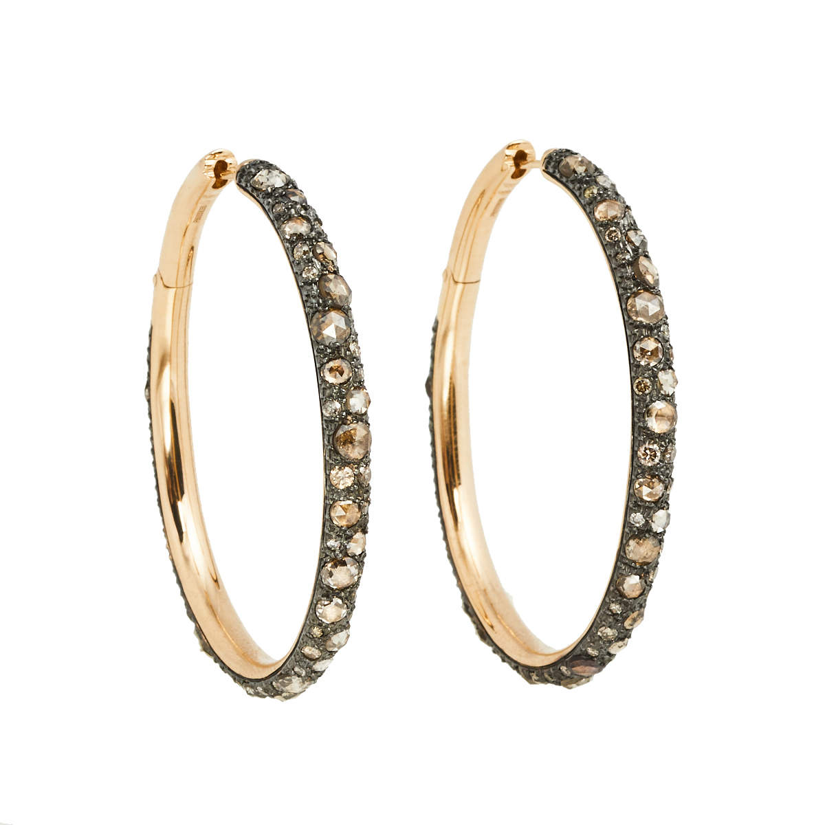 Pomellato Catene Brilliant and Rose Cut Brown Diamonds 18K Rose Gold Earrings 