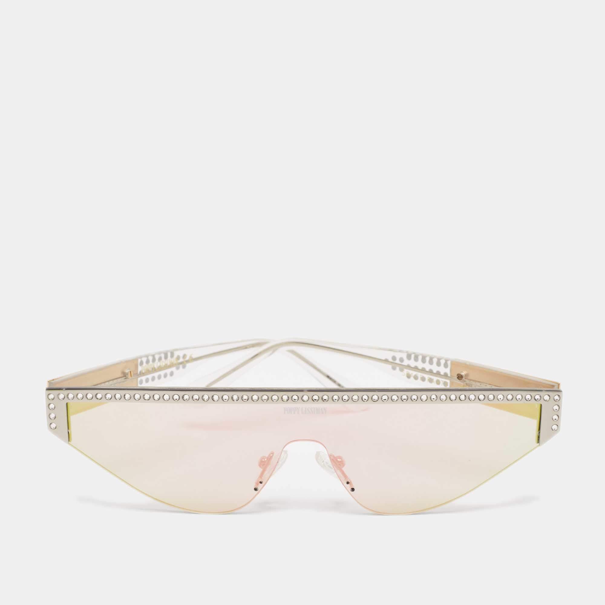 Poppy Lissiman White/Iridescent Space Party Crystals Shield Sunglasses