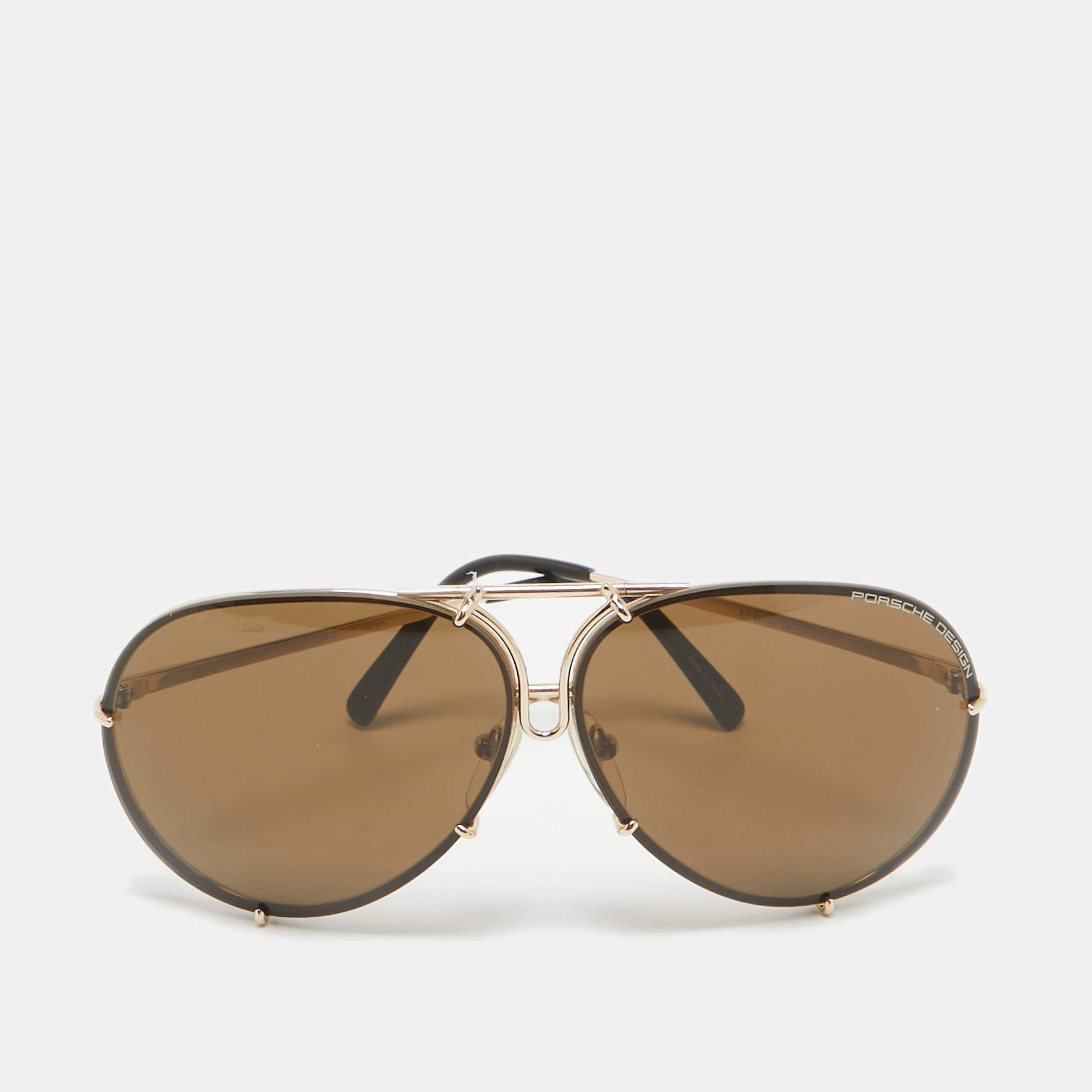 Pre Owned Porsche Design Gold Tone/Brown P'8478 Aviator Sunglasses