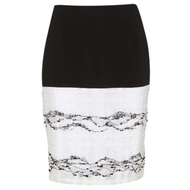 Prabal Gurung Black and White Wool-Crepe Organza-Trim Skirt L