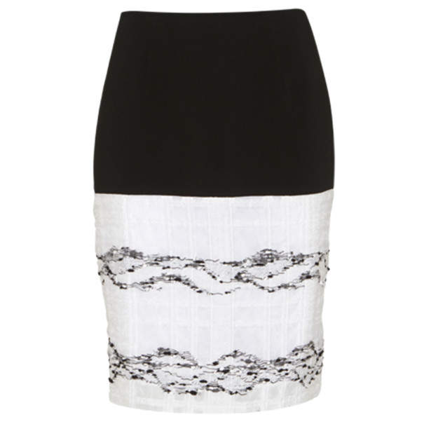 Prabal Gurung Black and White Wool-Crepe Organza-Trim Skirt M