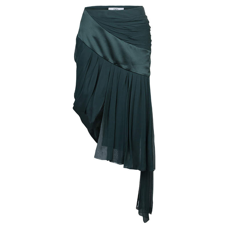 Prabal Gurung Green Chiffon Draped Asymmetric Skirt S