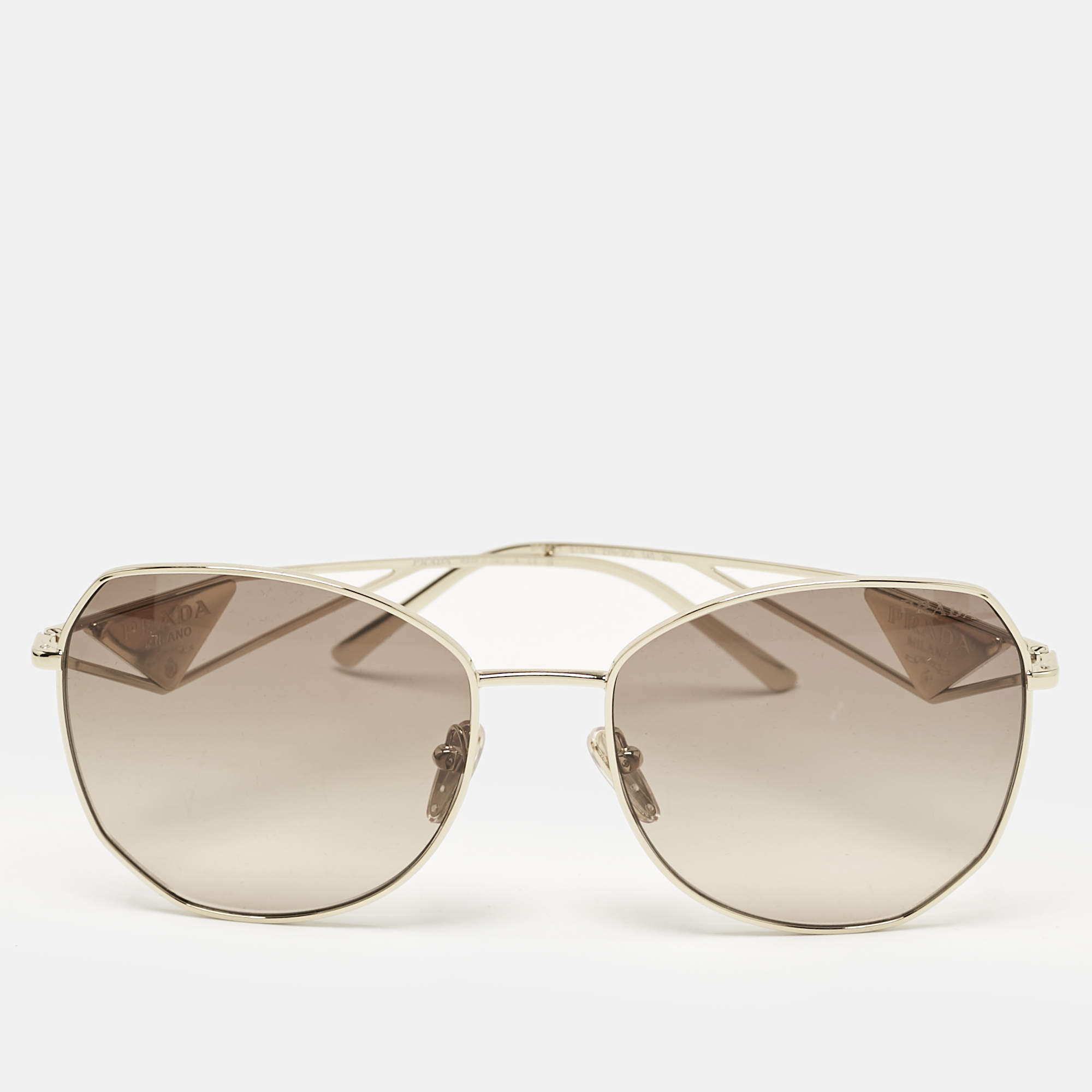 Pre Owned Prada Triangle Logo Brown Gold Tone SPR57Y Sunglasses
