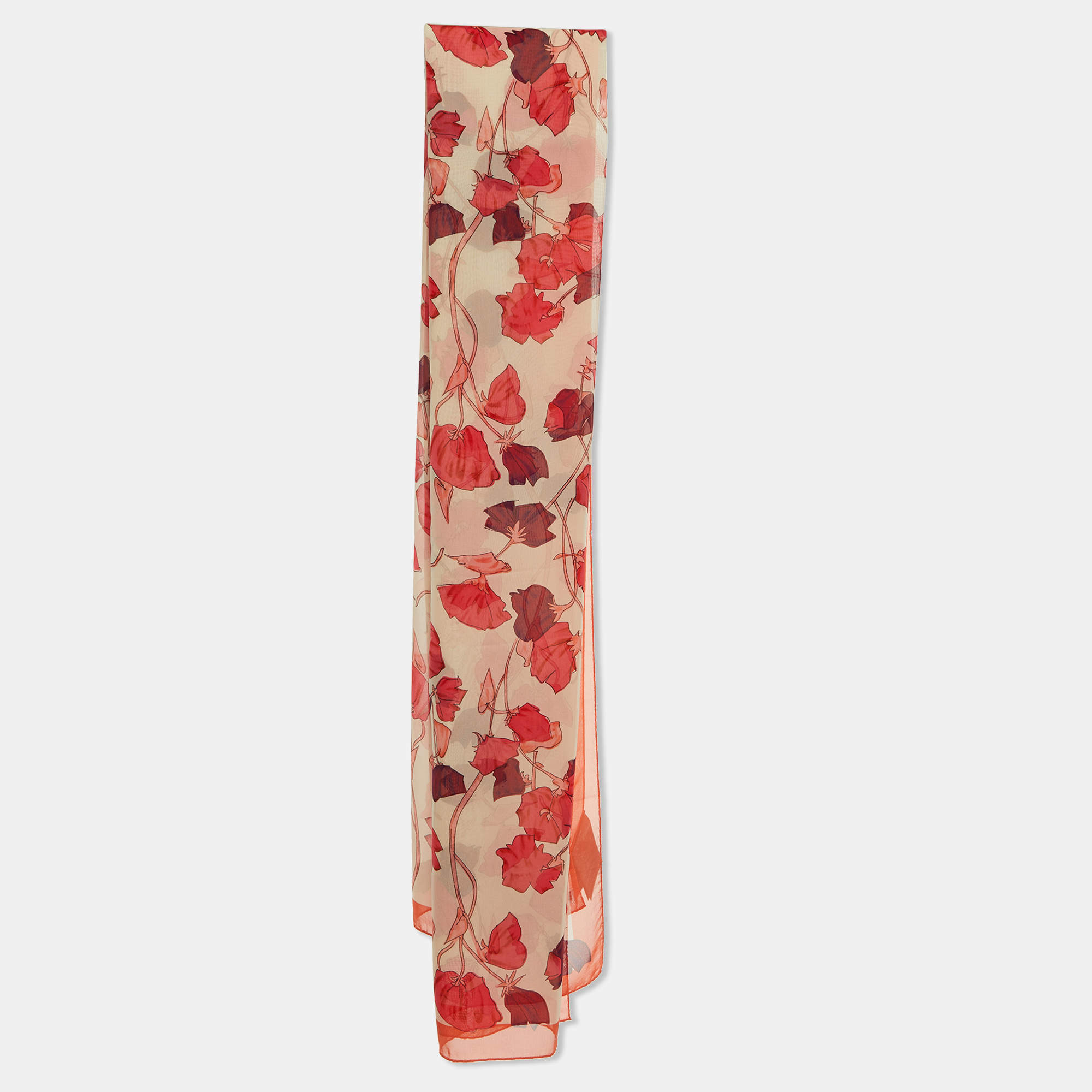 Prada Orange Georgette Printed Silk Scarf