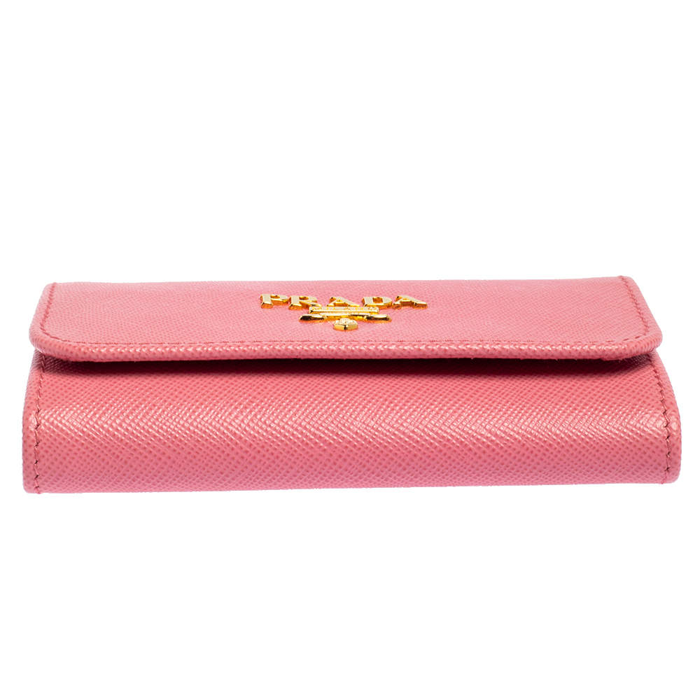 Prada Womens Saffiano Leather Gold Tone Key Holder Pink