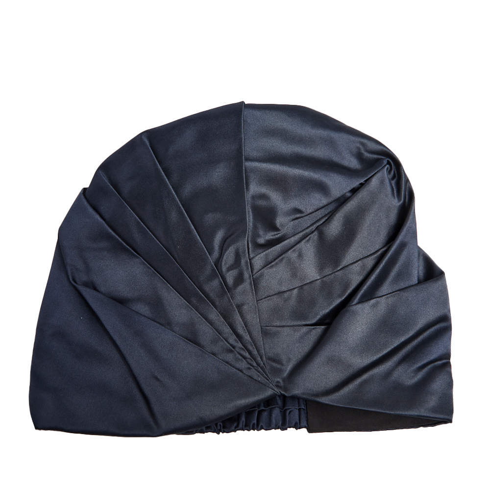 Pre Owned Prada Navy Blue Pleated Silk Satin Turban Size M