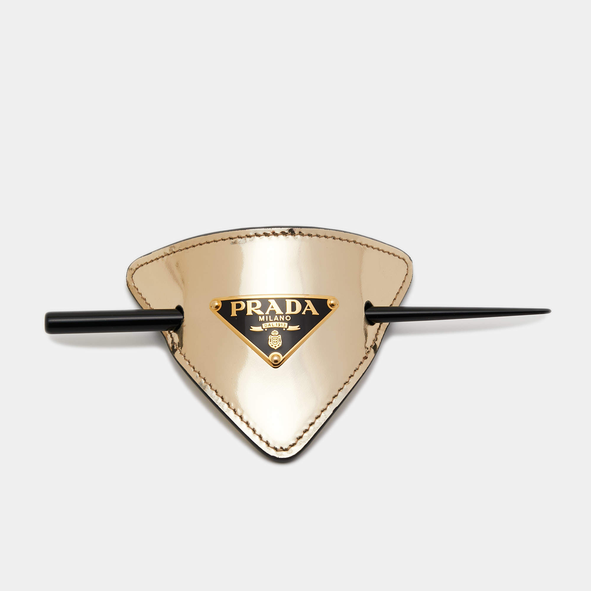 Prada Gold Patent Leather Logo Plaque Hair Clip Prada | TLC