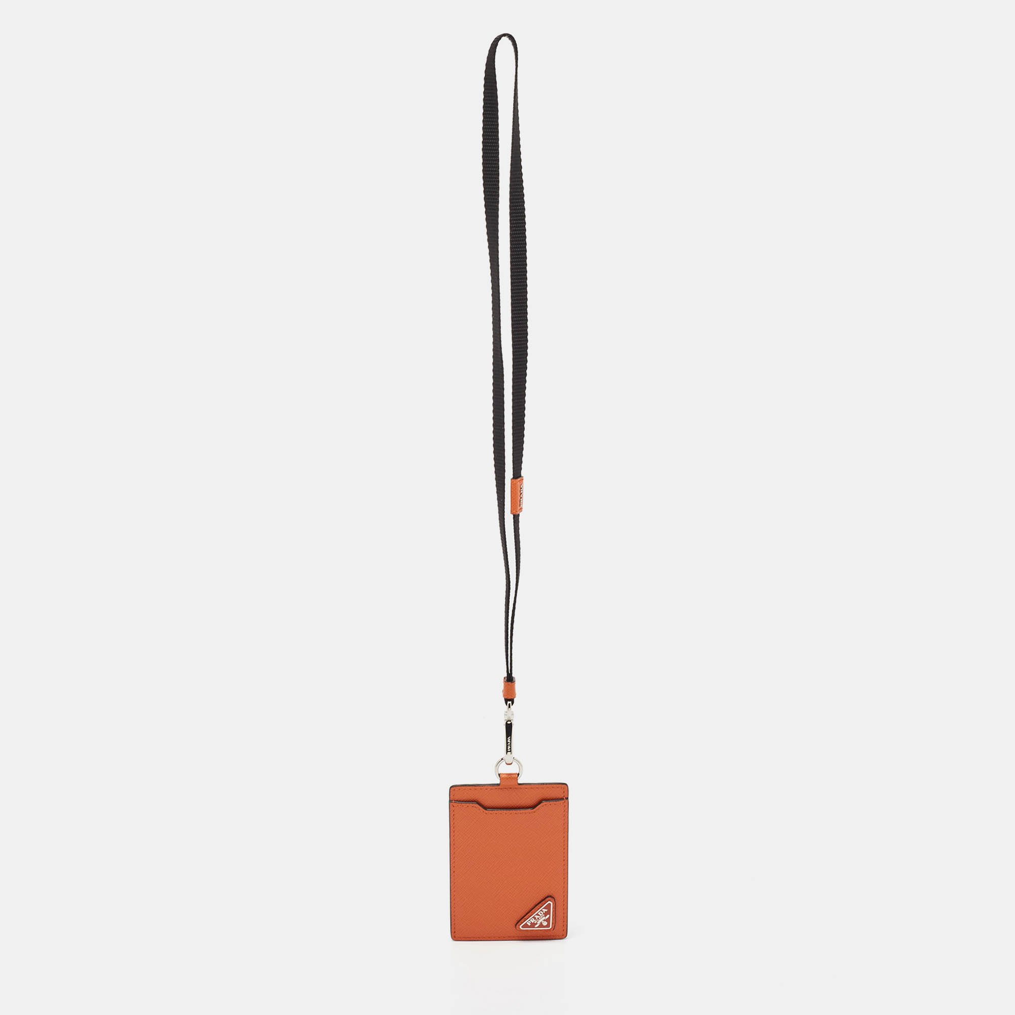 مملوكة مسبقًا Prada Orange Saffiano Leather Badge Holder