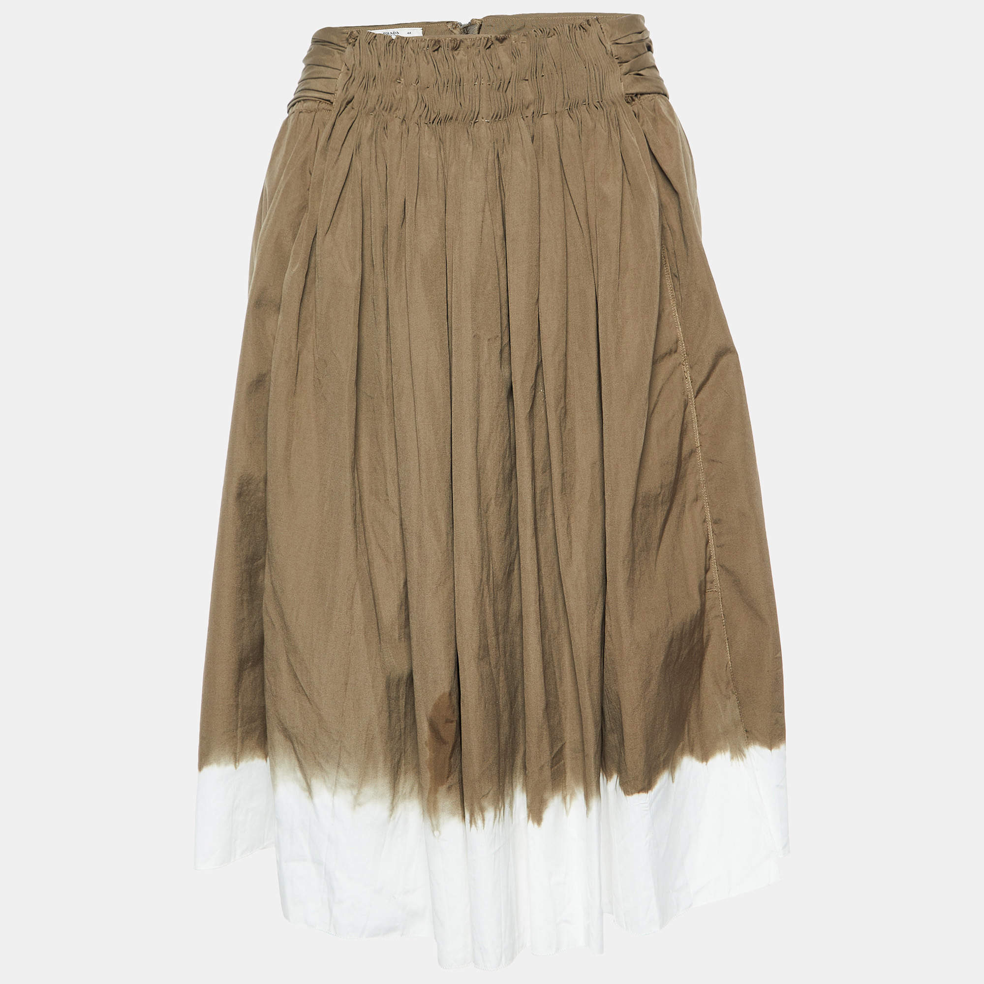 Prada Green Tie-Dye Cotton Smocked Knee Length Skirt M