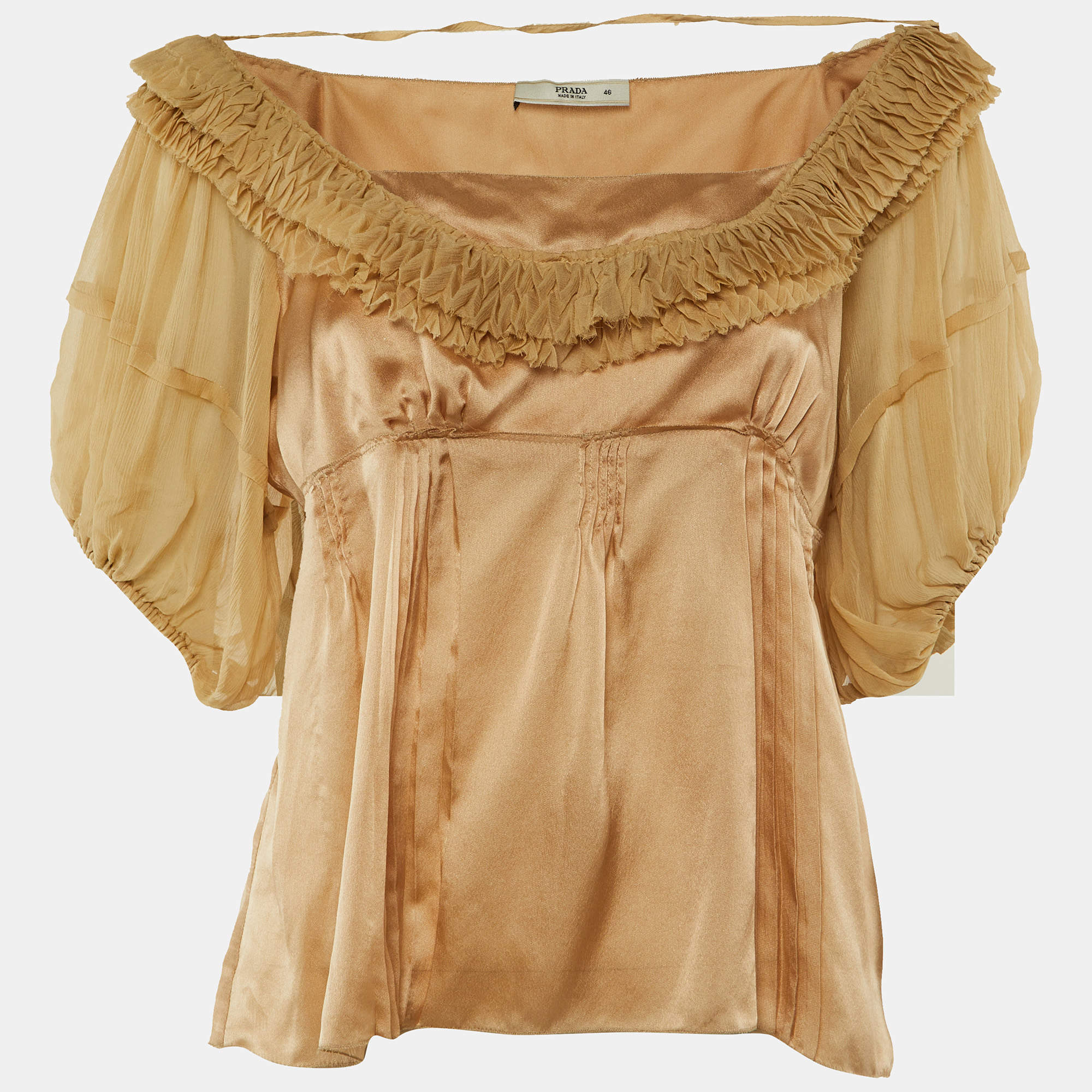 Pre Owned توب برادا حرير ساتان بيج بكسرات مقاس كبير