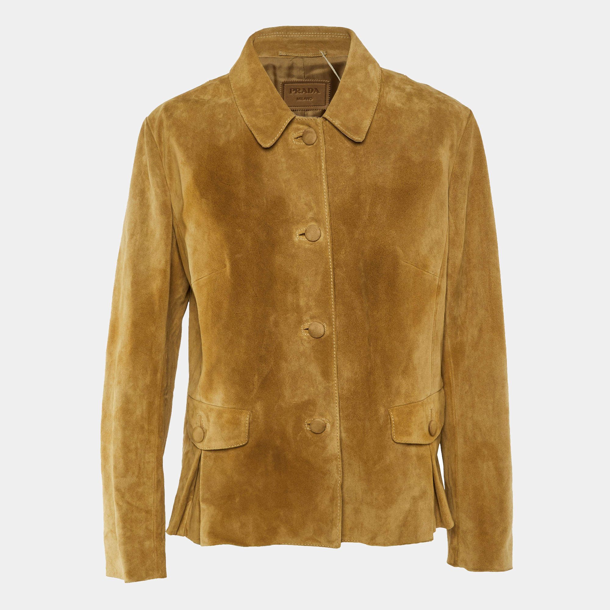 Pre Owned Prada Light Brown Suede Button Front Jacket M