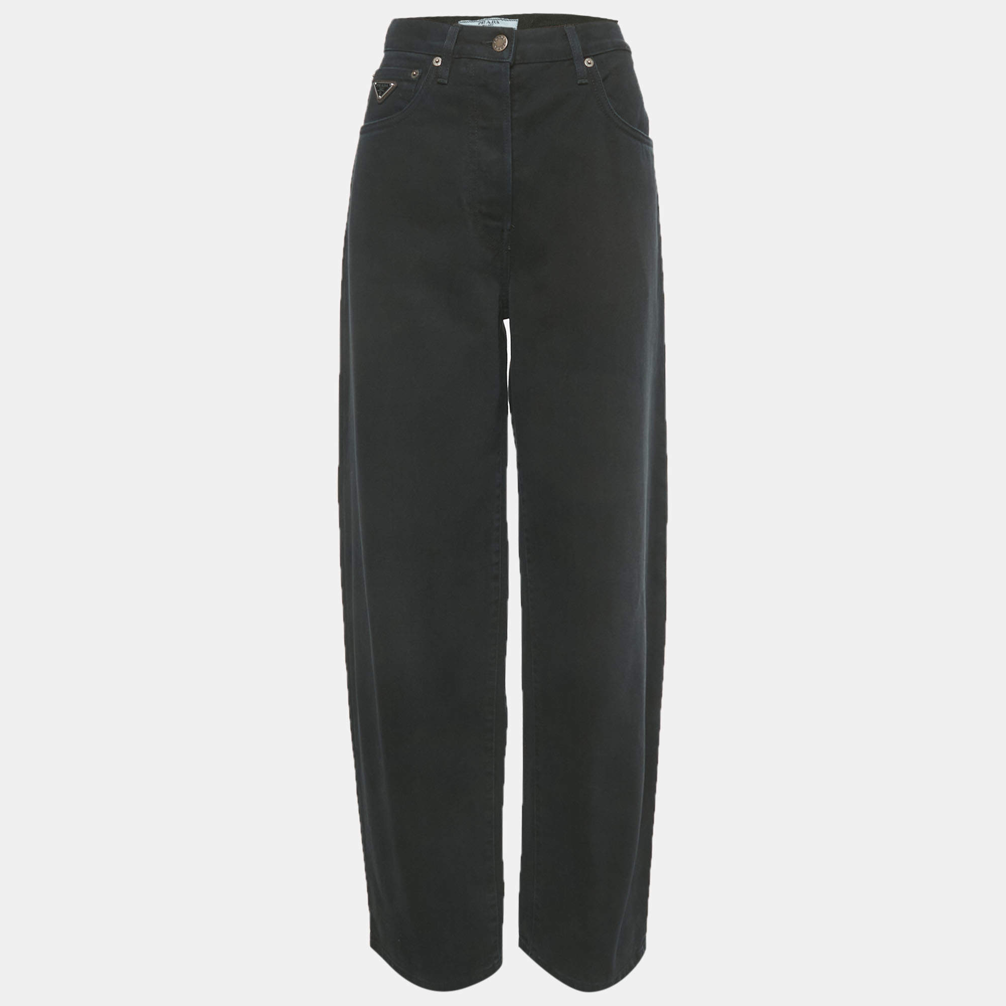 Pre Owned Prada Black Denim Barrel Leg Jeans S/Waist 30"