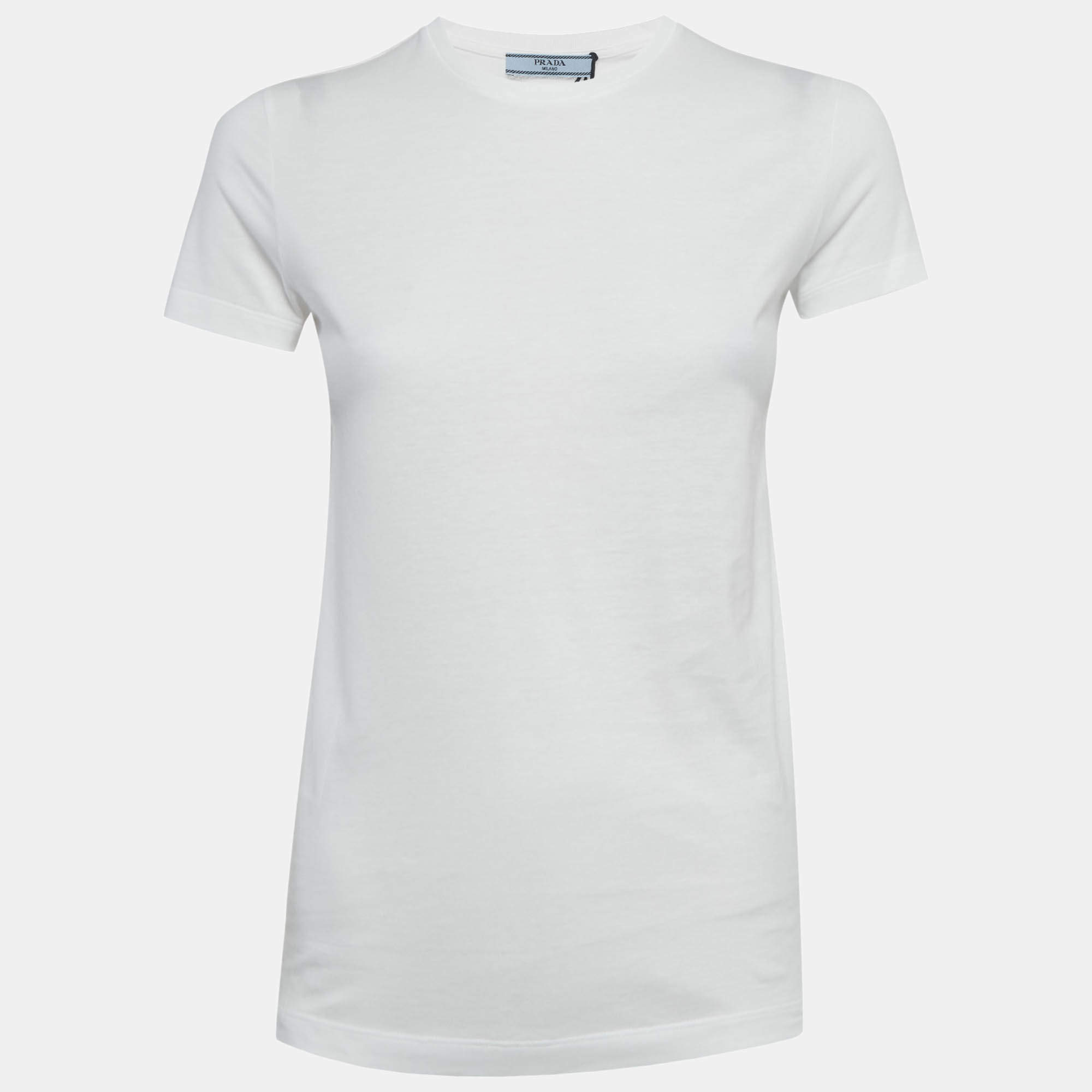 Pre Owned Prada White Cotton Knit T-Shirt XS