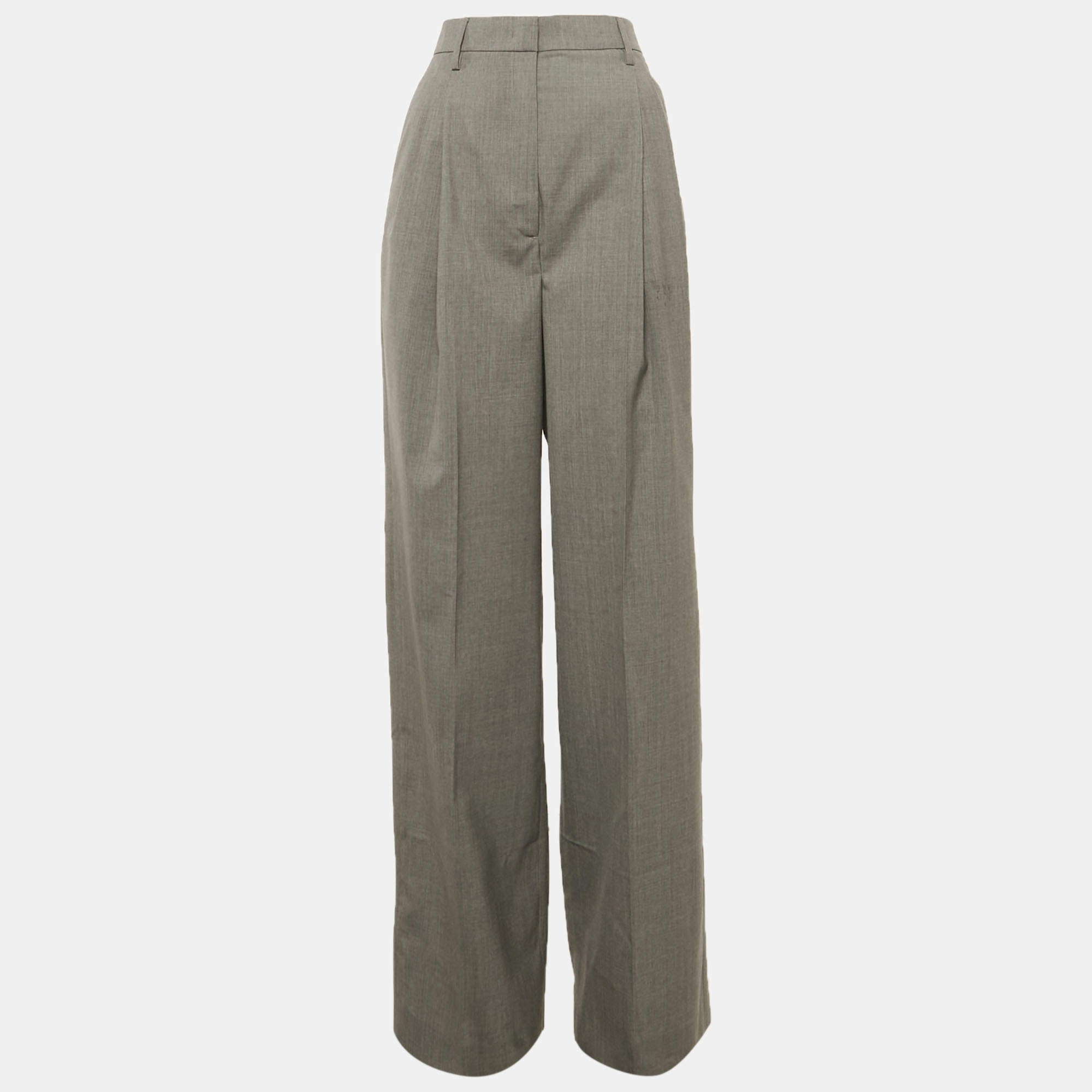 Pre Owned Prada Grey Wool Pleated Formal Trousers XS