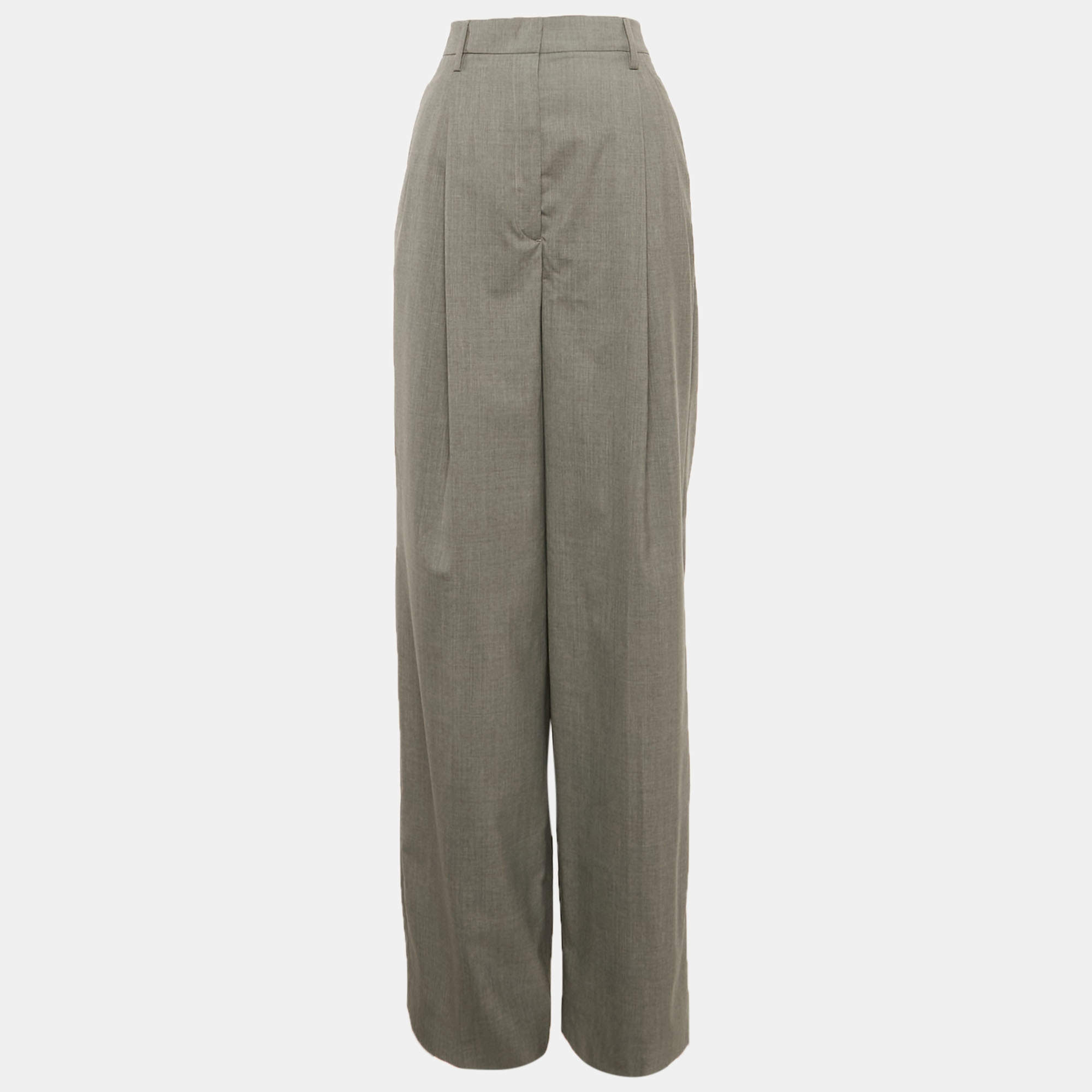 مملوكة مسبقًا Prada Grey Wool Pleated Trousers S