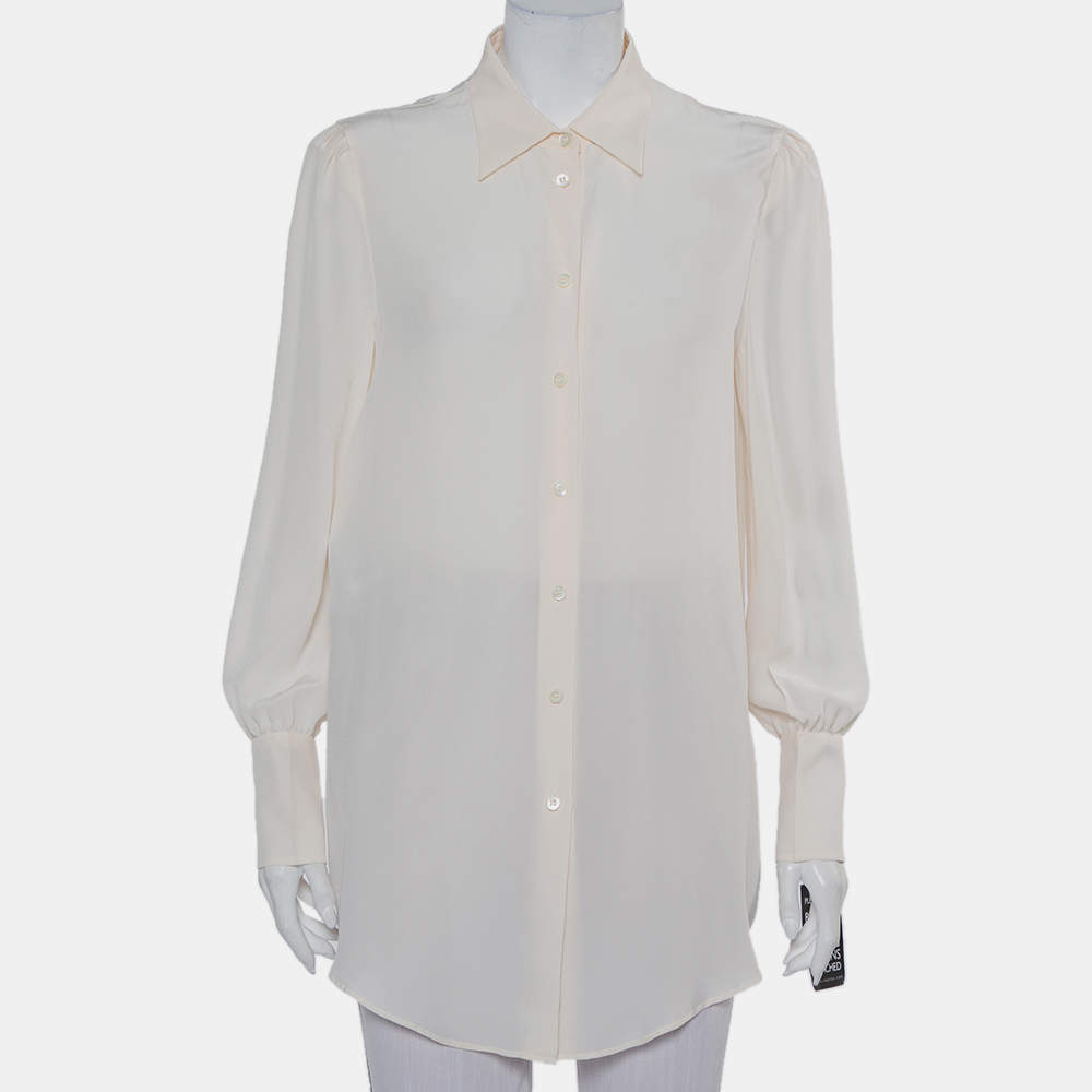 Prada Cream Silk Button Front Shirt M
