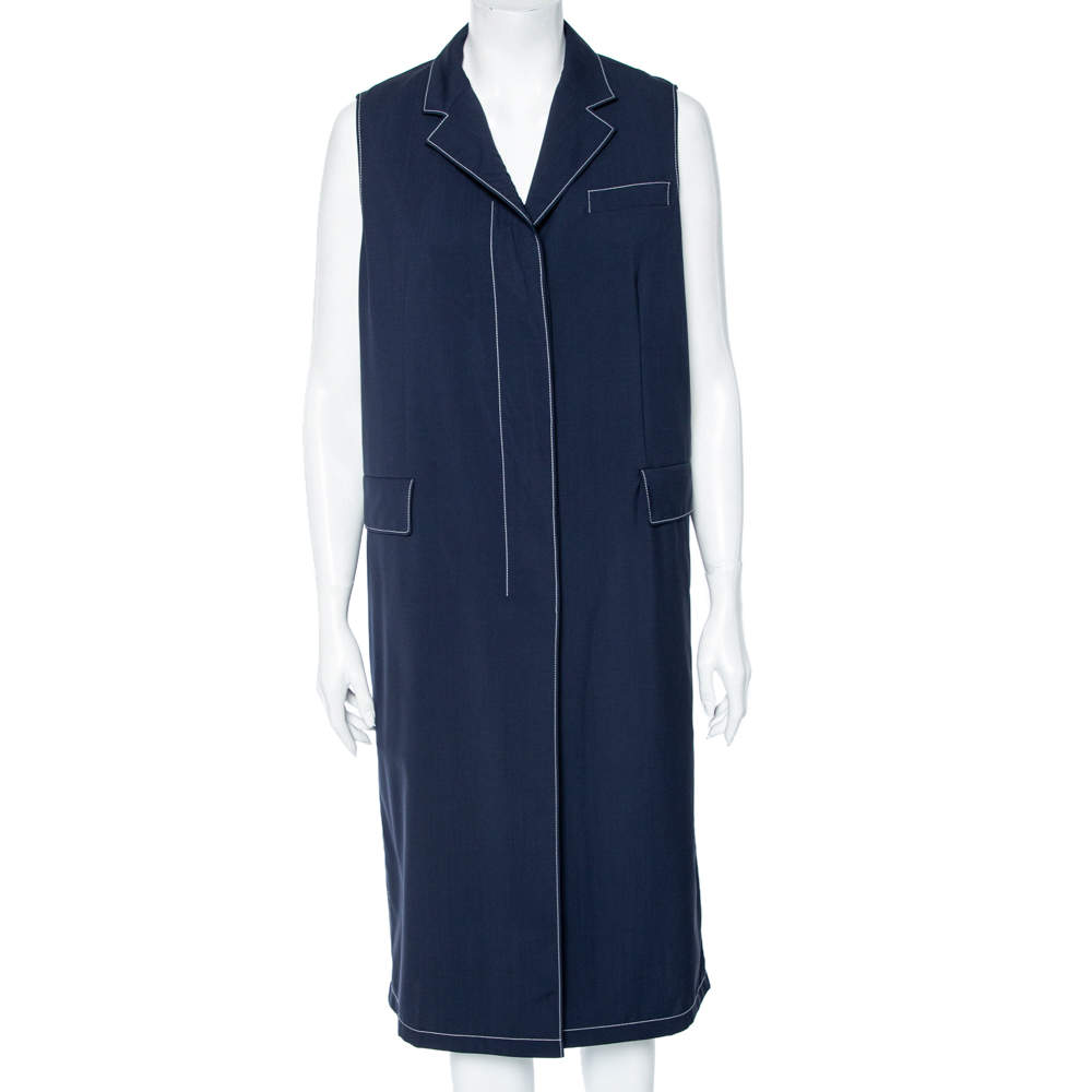 Pre Owned Prada Navy Blue Wool Sleeveless Midi Dress M 