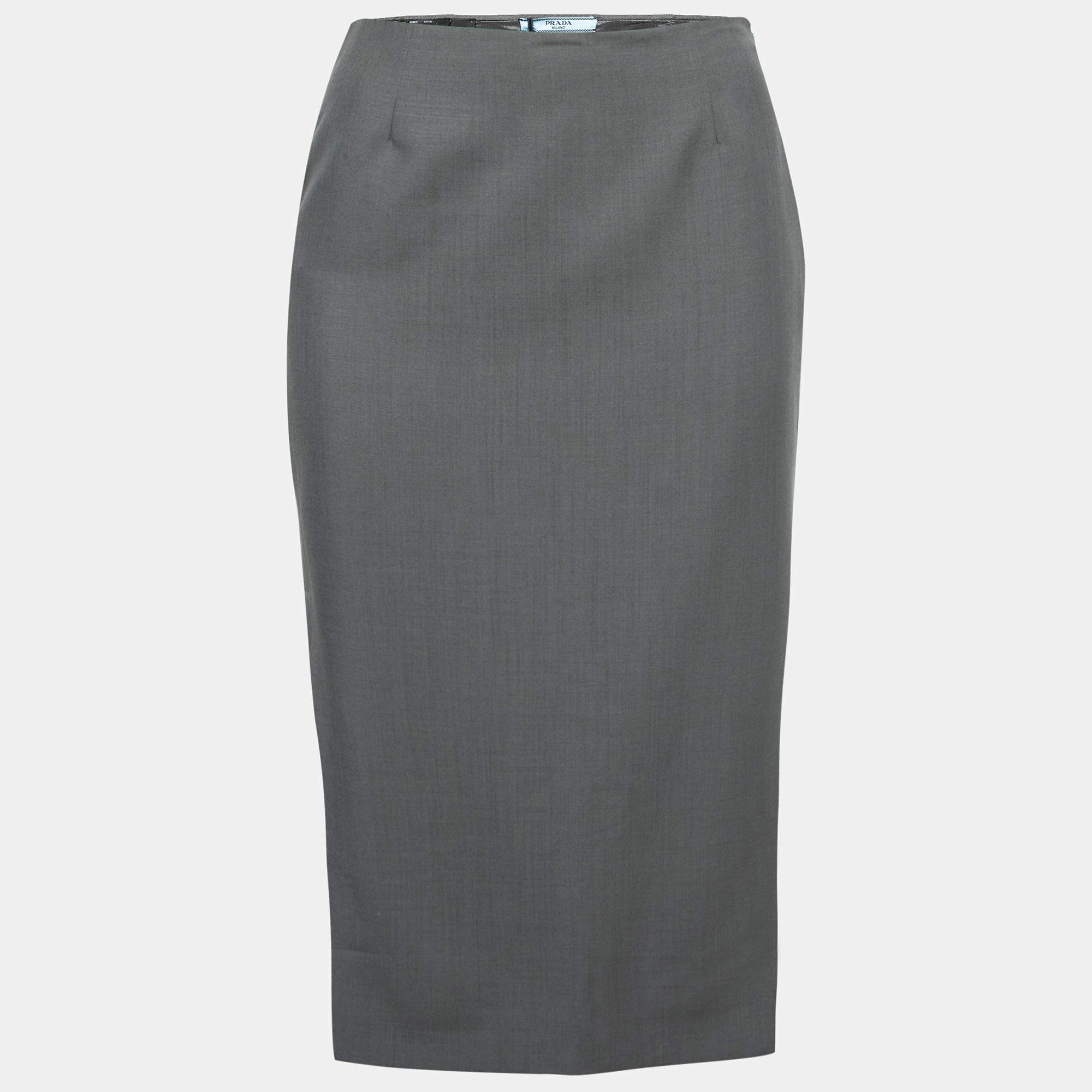 Pre Owned Prada Grey Mohair Wool Double-Slit Pencil Skirt S