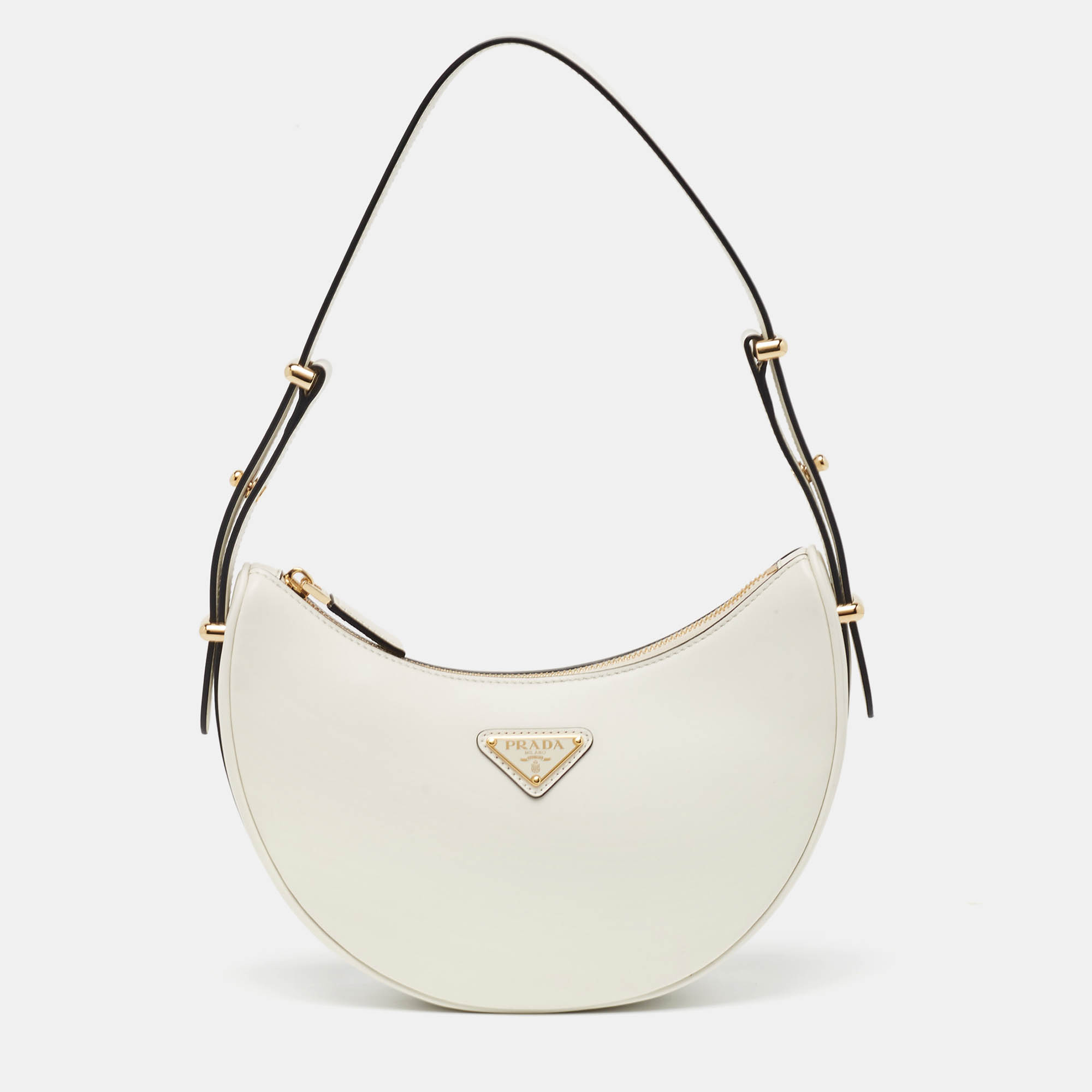 Prada White Leather Arqué Shoulder Bag