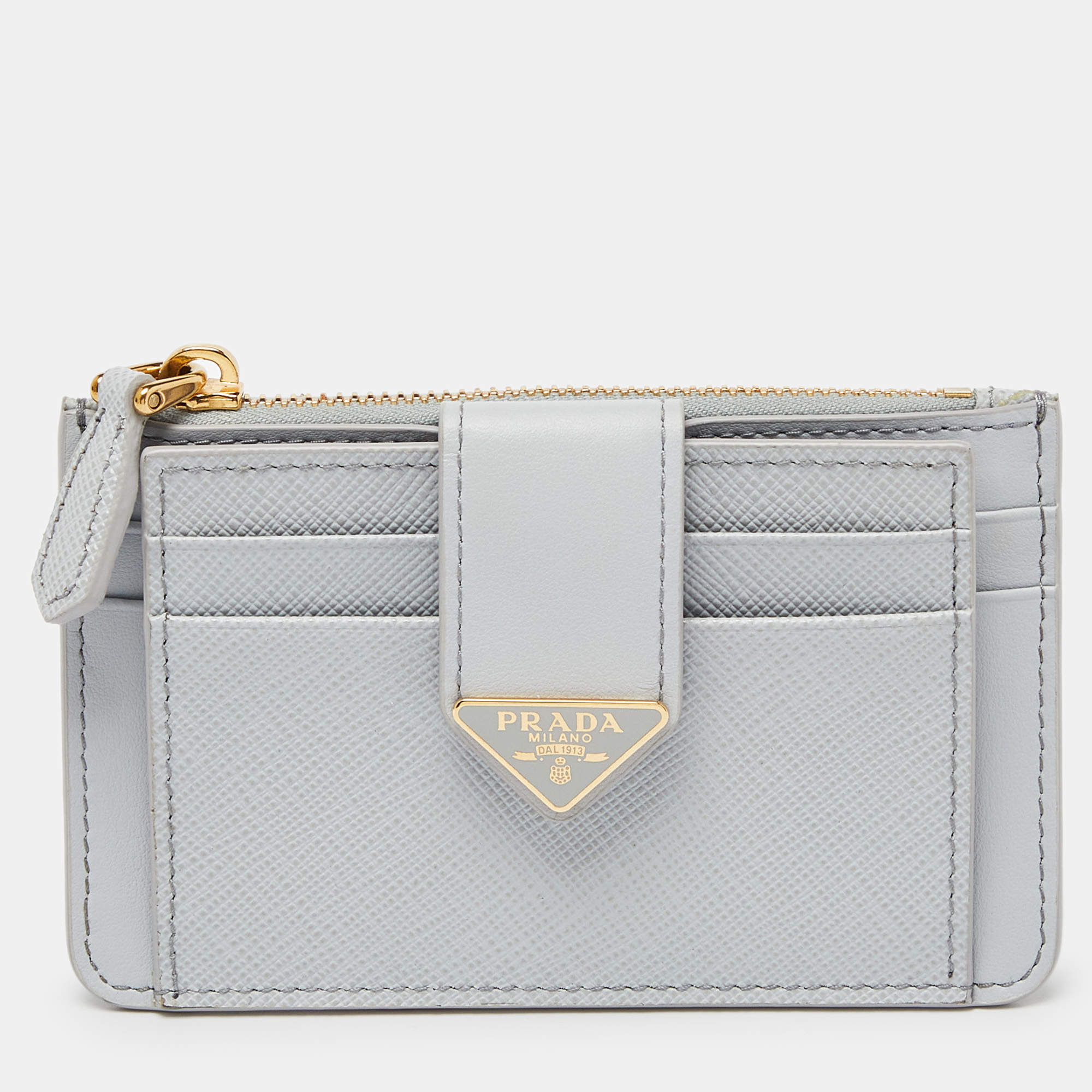 مملوكة مسبقًا Prada Grey Saffiano Leather Zip Card Holder