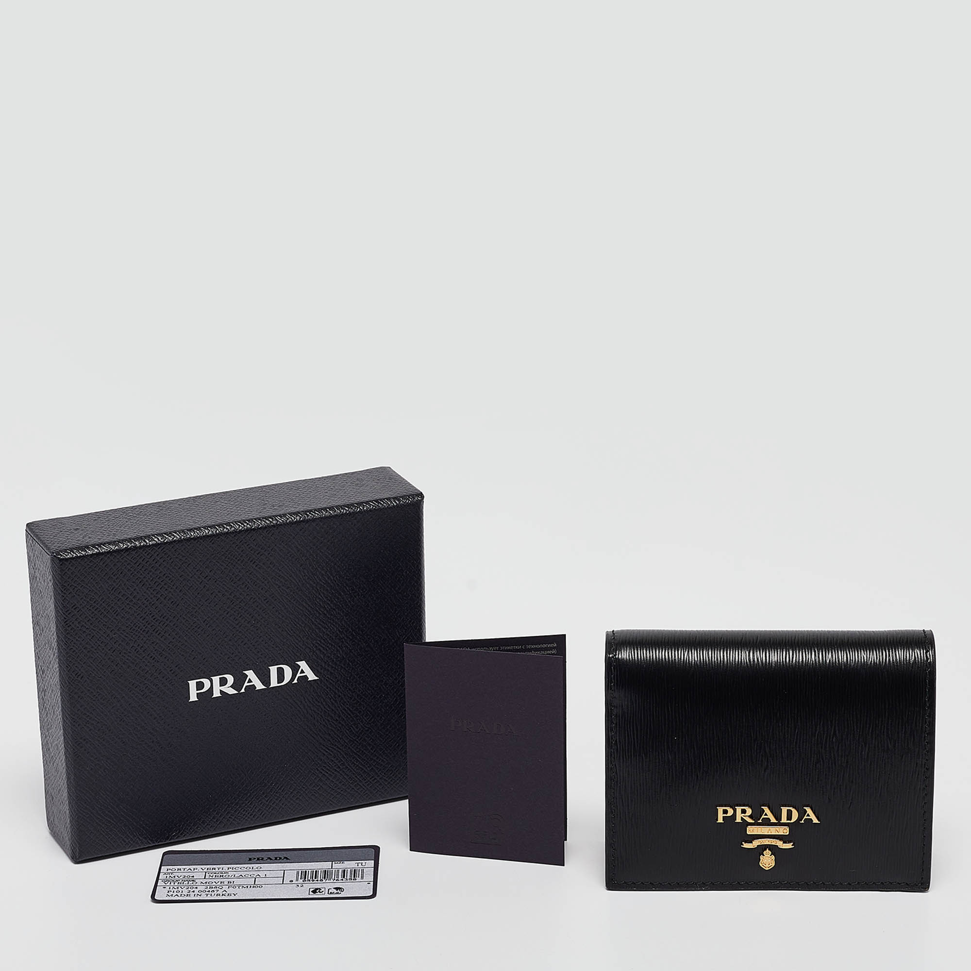 Prada Black Red Vitello Move Leather Logo Bifold Compact Wallet Prada TLC