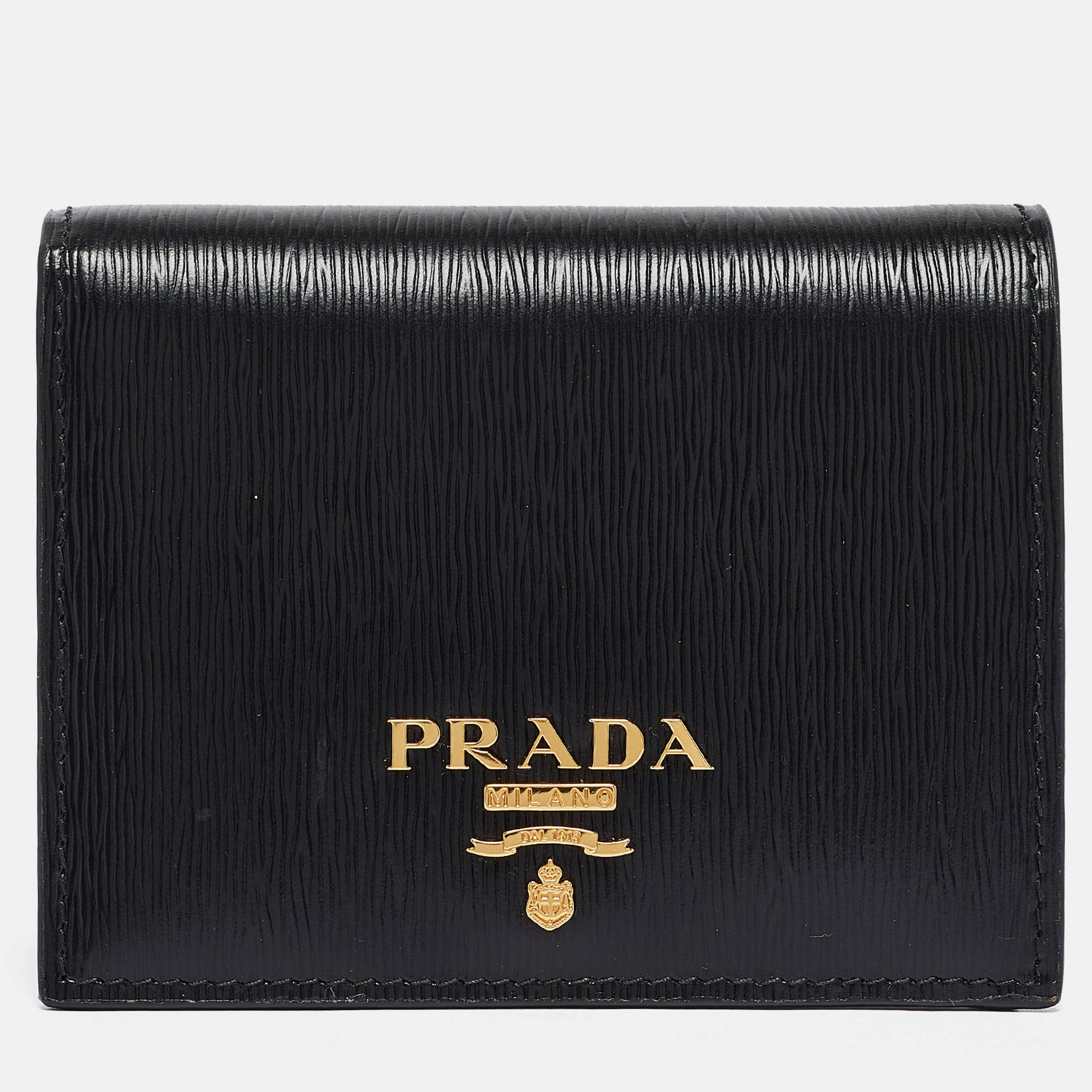 Pre Owned Prada Black/Red Vitello Move Leather Logo Bifold Compact Wallet