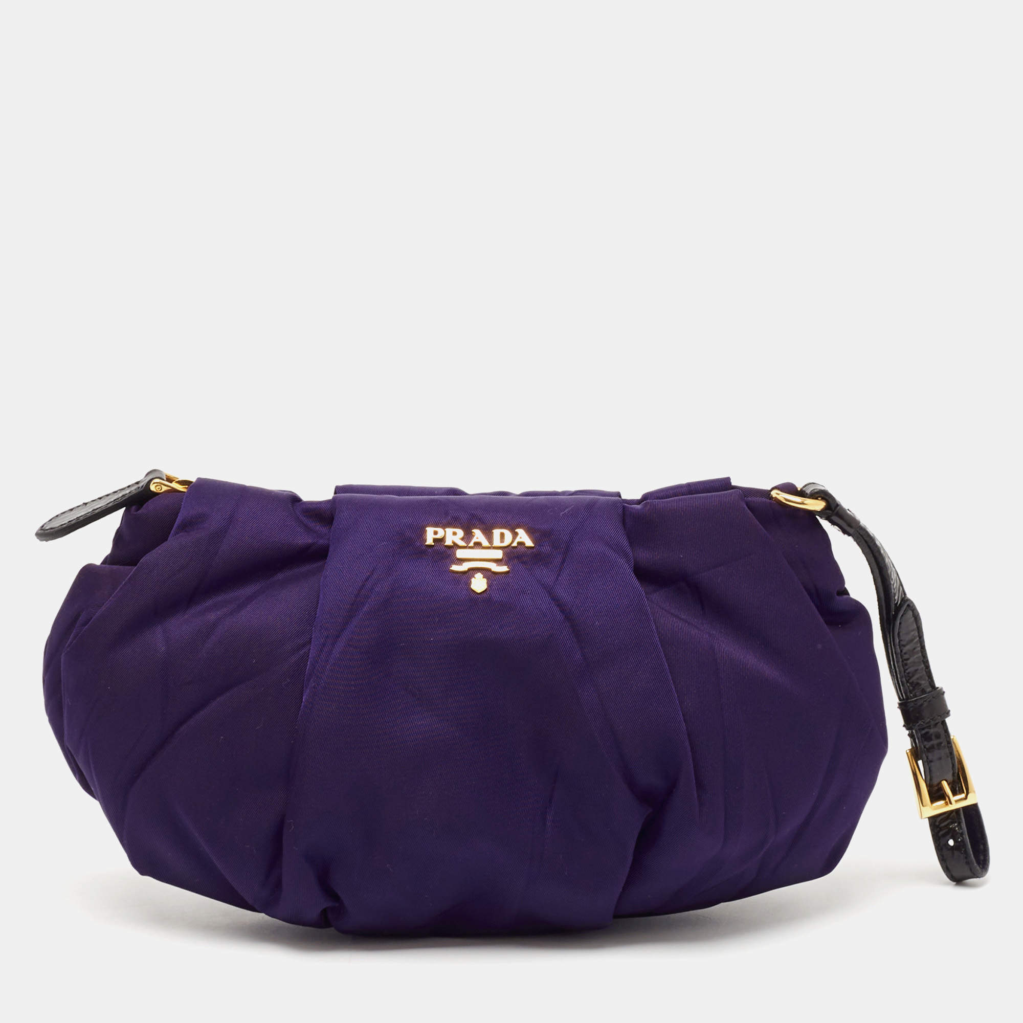 Prada Purple Pleated Nylon Wristlet Clutch