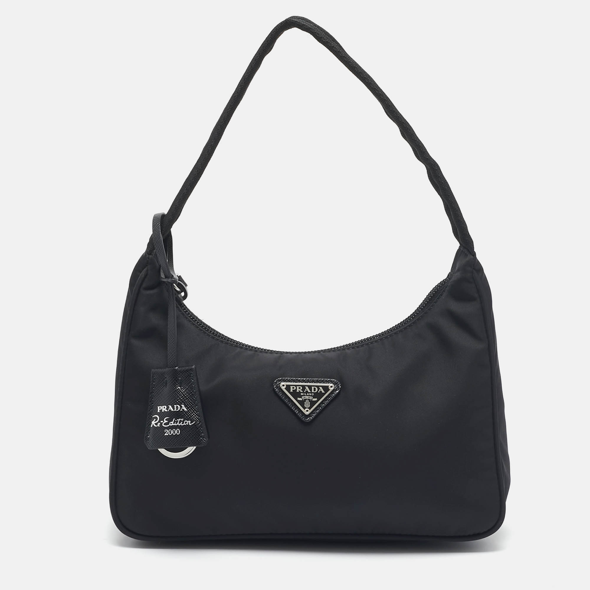 Prada Black Nylon Mini Re-Edition 2000 Baguette Bag