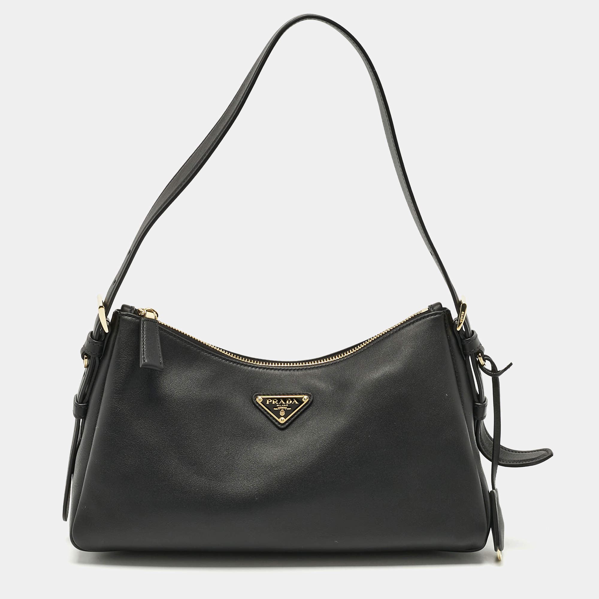 Prada Black Leather Medium Aimee Shoulder Bag