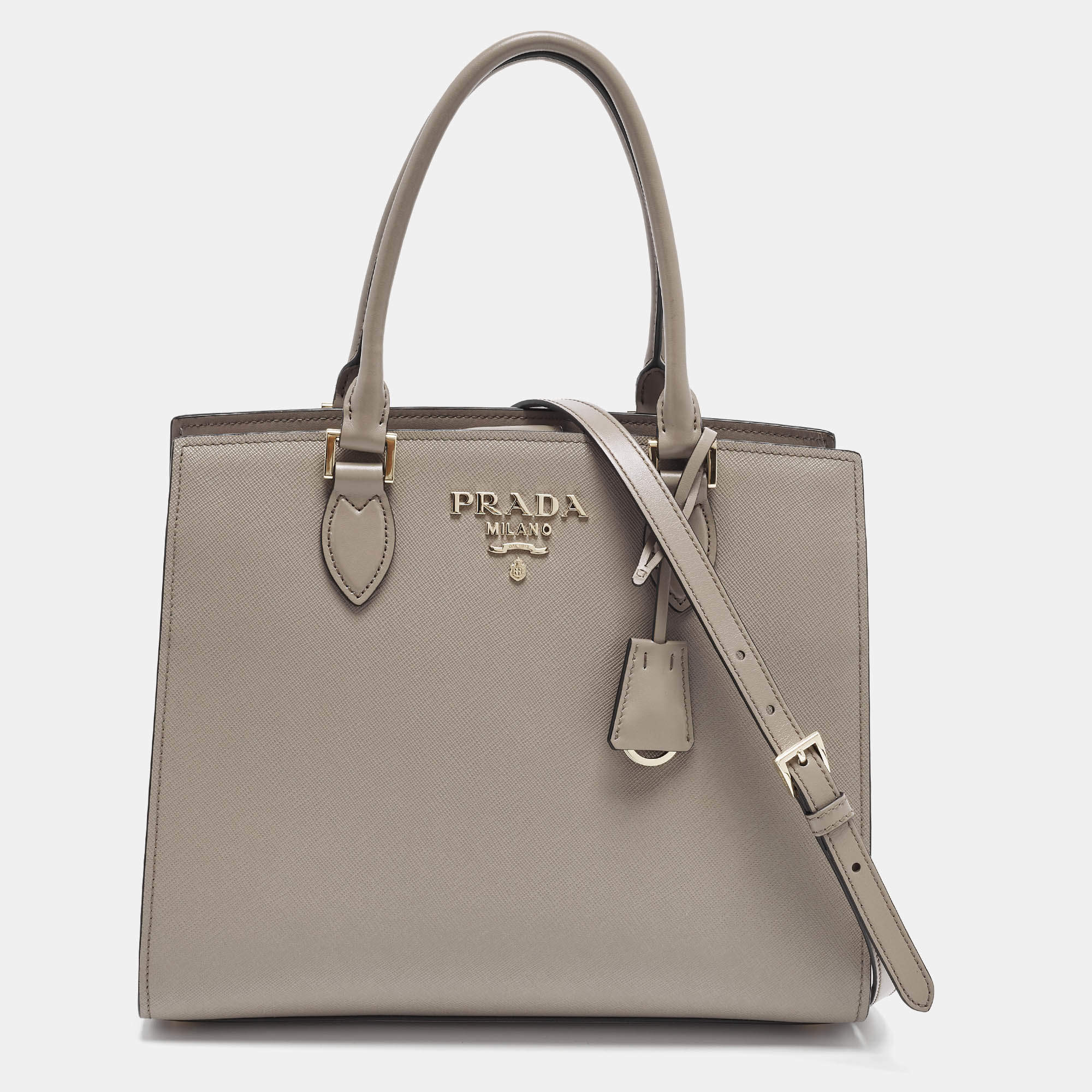 مملوكة مسبقًا Prada Medium Dark Beige Saffiano Lux Leather Tote