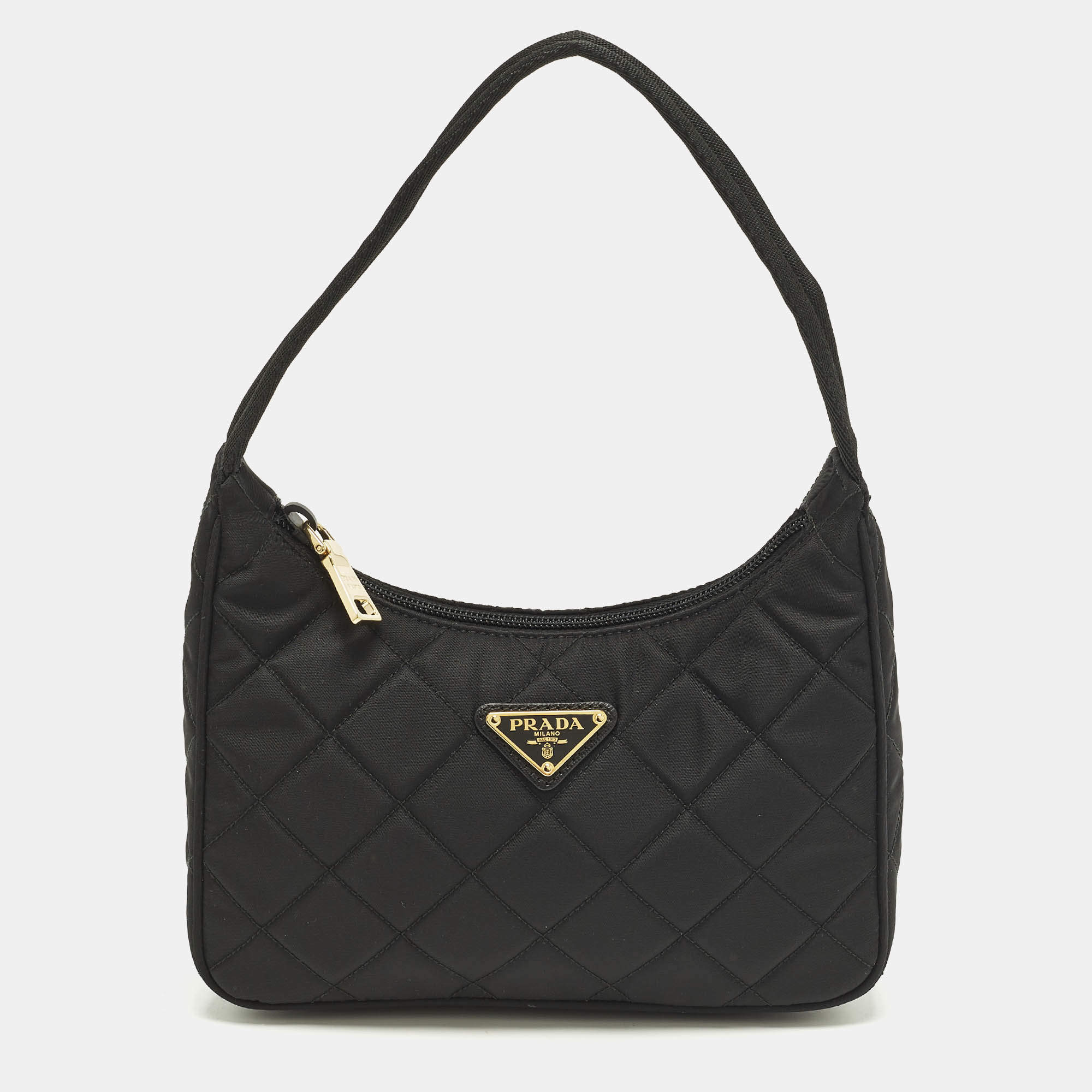 Pre Owned Prada Re-Nylon Black Quilted Nylon Tessuto Shoulder Bag