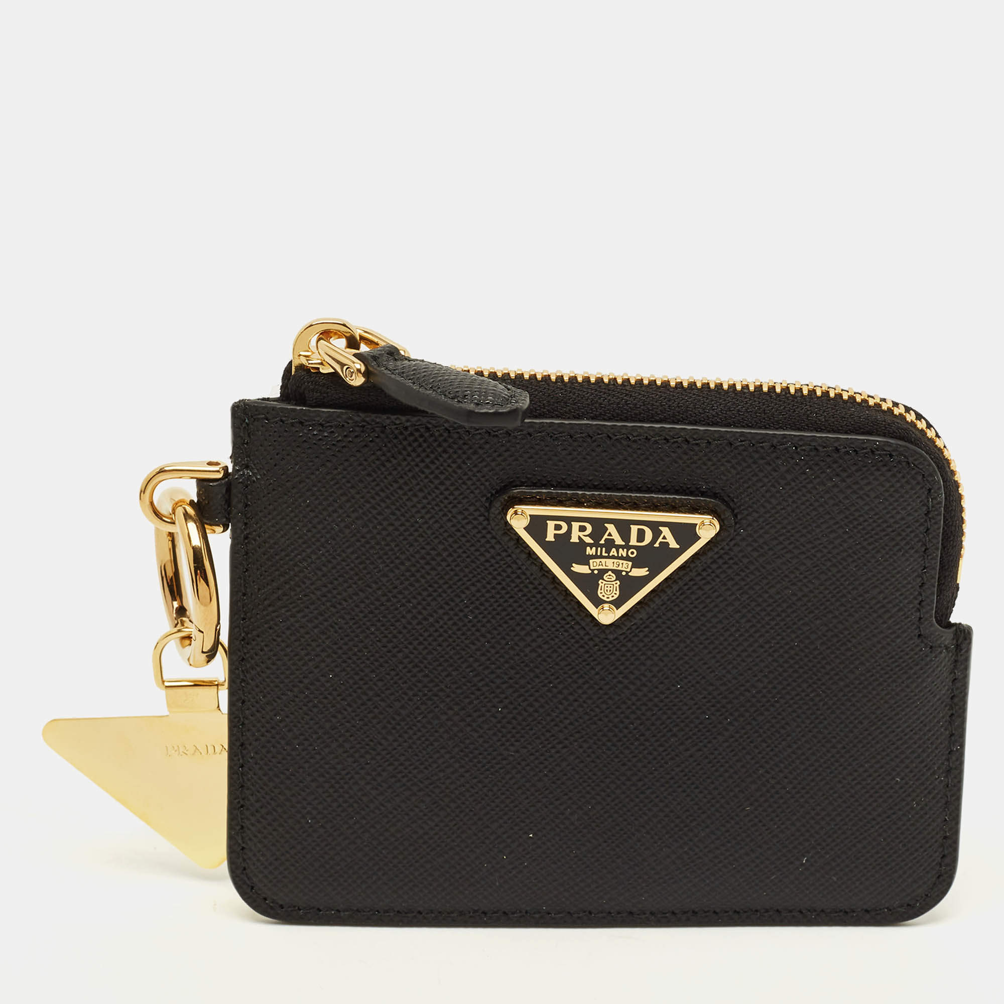 Pre Owned Prada Black Saffiano Leather Zip Card Case