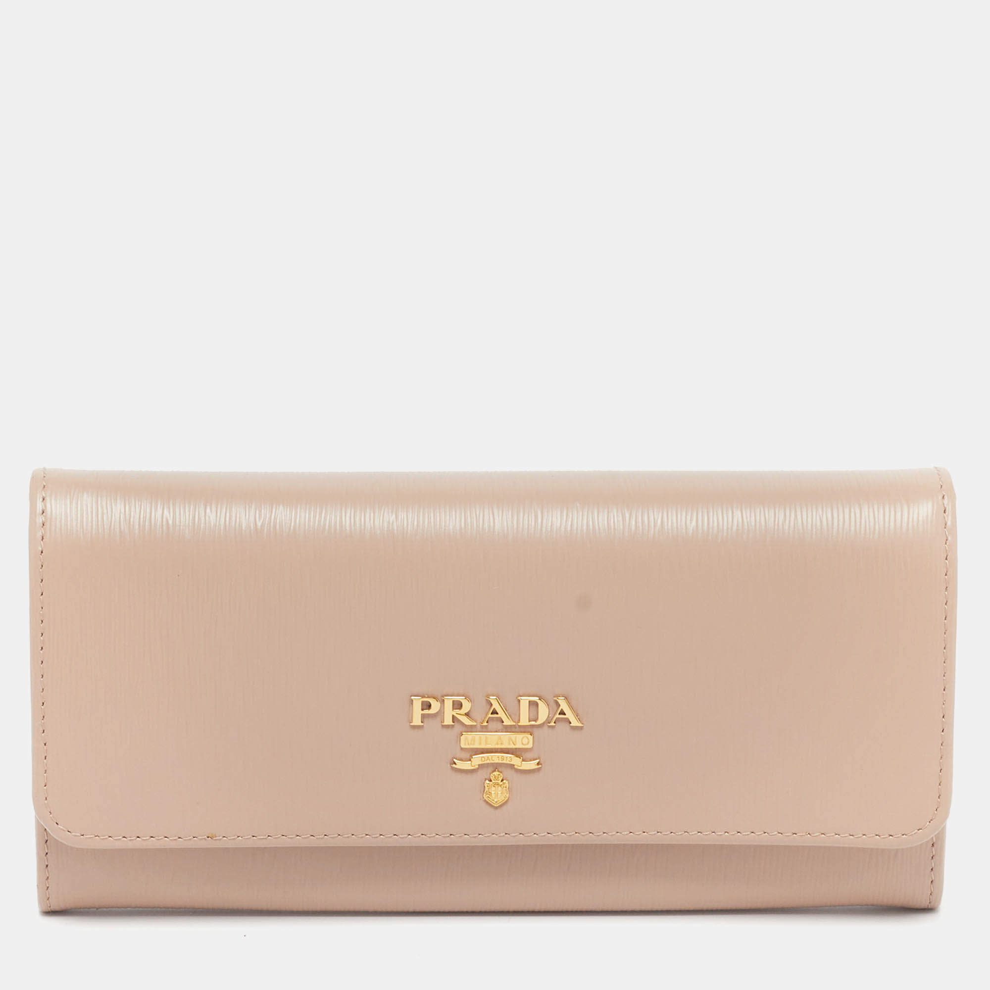 Pre Owned Prada Beige Vitello Move Leather Flap Continental Wallet