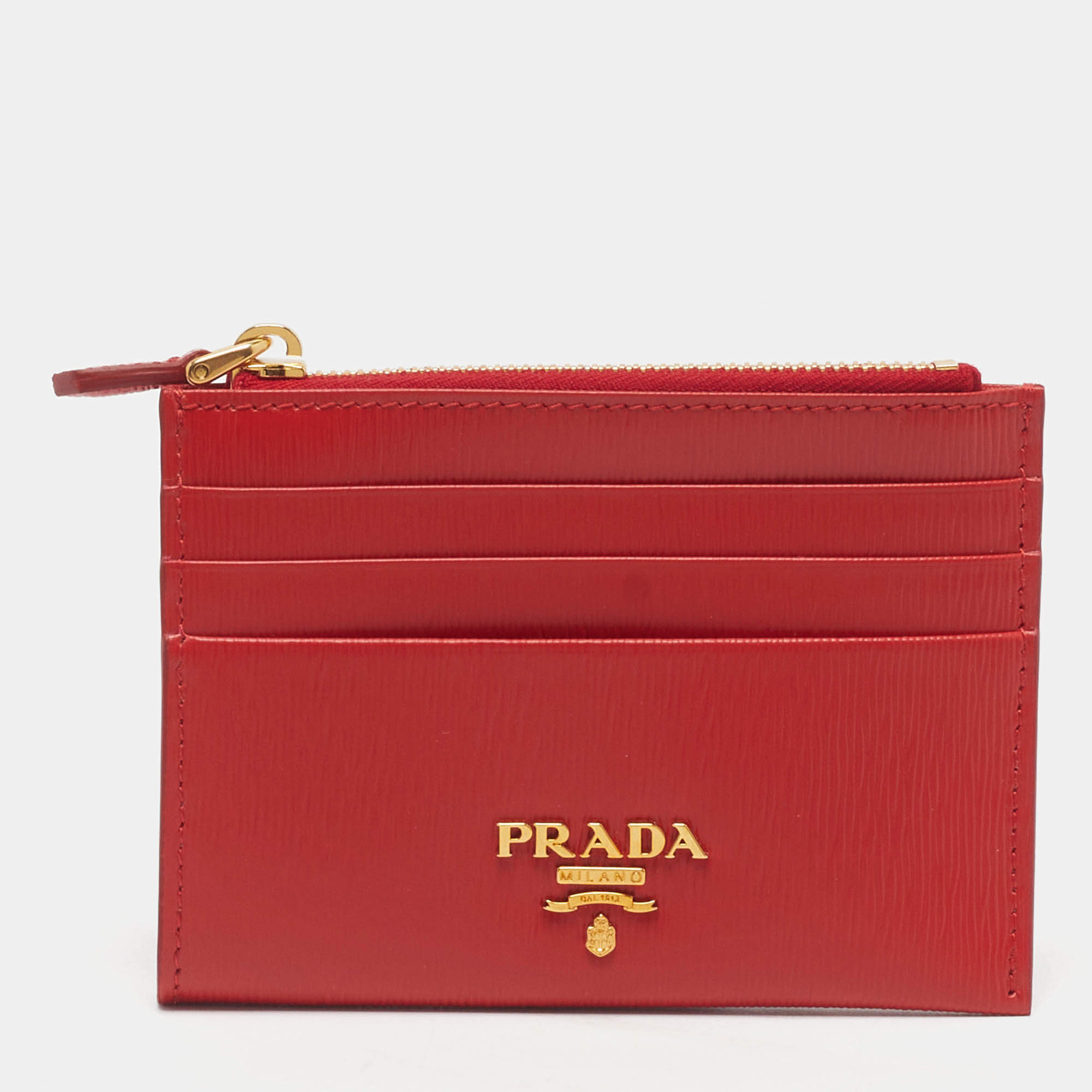 مملوكة مسبقًا Prada Logo Red Vitello Move Leather Card Holder