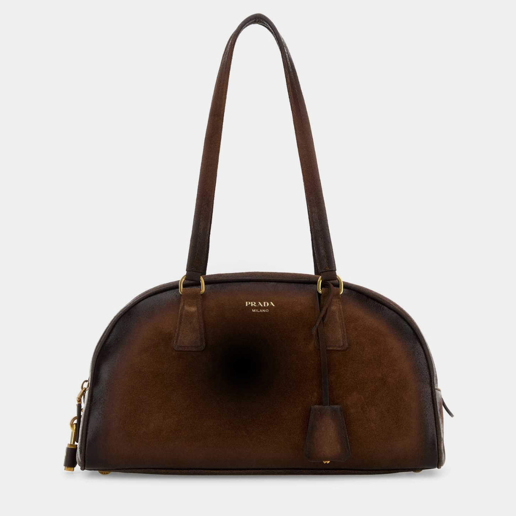 مملوكة مسبقًا Prada Bowling Medium Cacao Brown Suede Shoulder Bag
