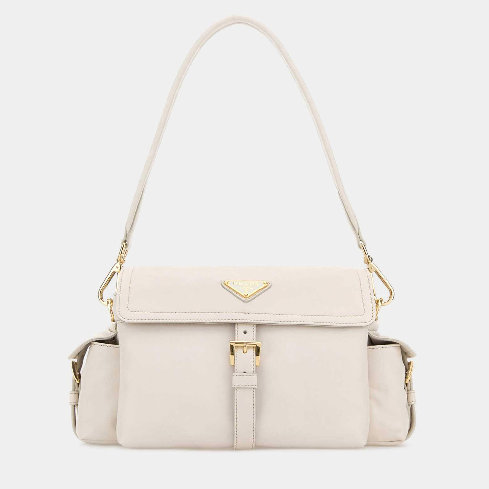 Pre Owned Prada Explore Medium Chalk White Nappa Leather Shoulder Bag
