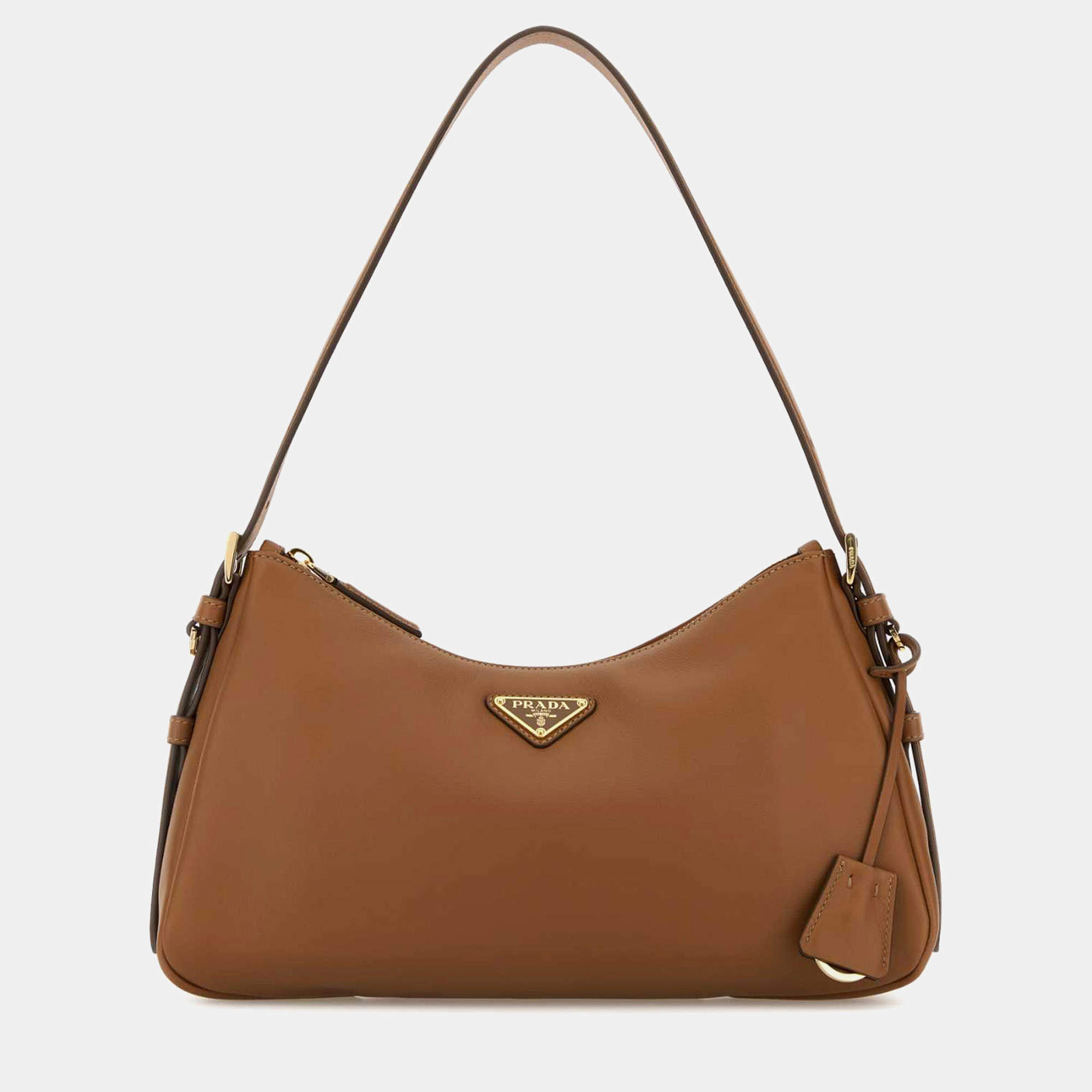 مملوكة مسبقًا Prada Aimee Medium Caramel Calfskin Leather Shoulder Bag