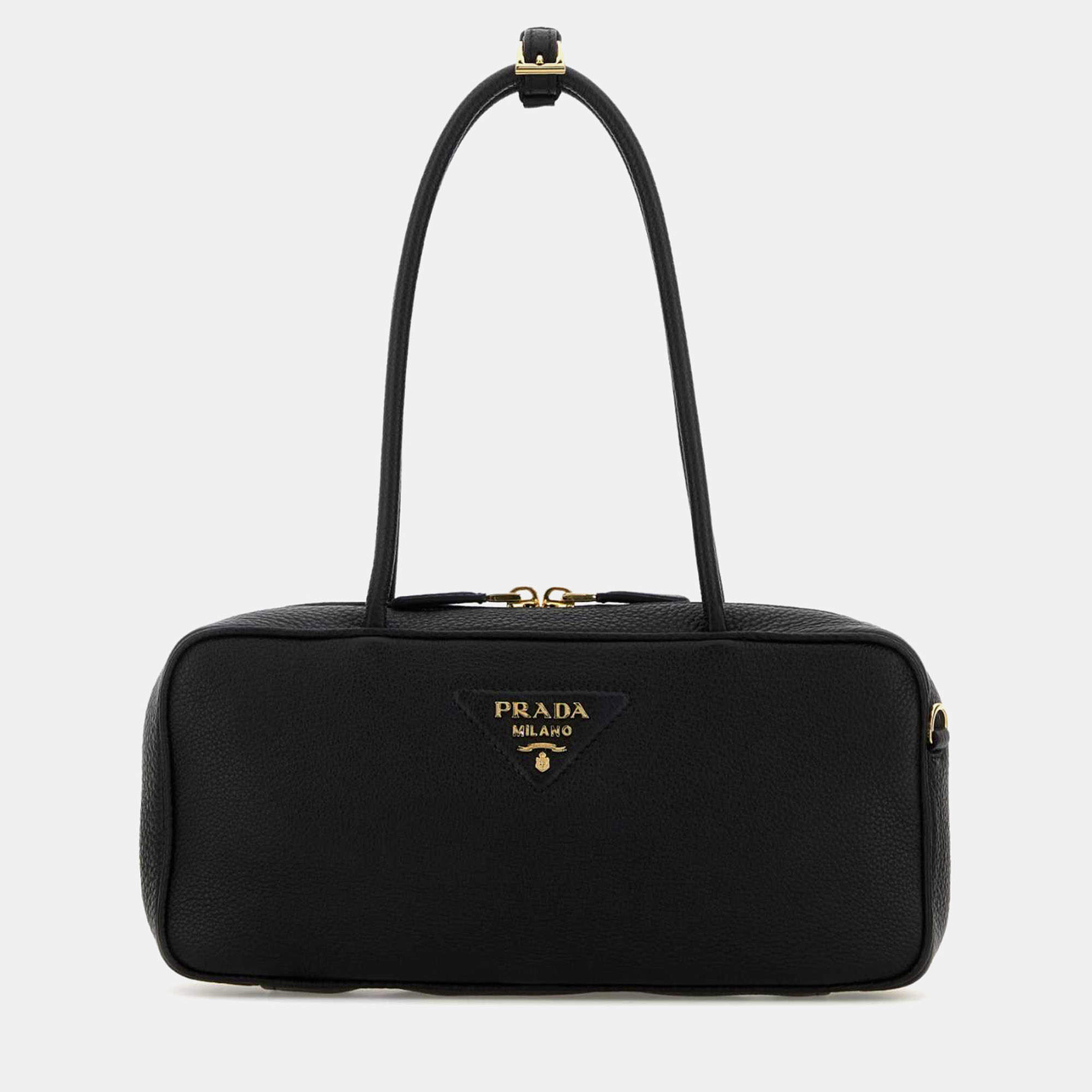 مملوكة مسبقًا Prada Vitello Grained Leather Medium Black Shoulder Bag