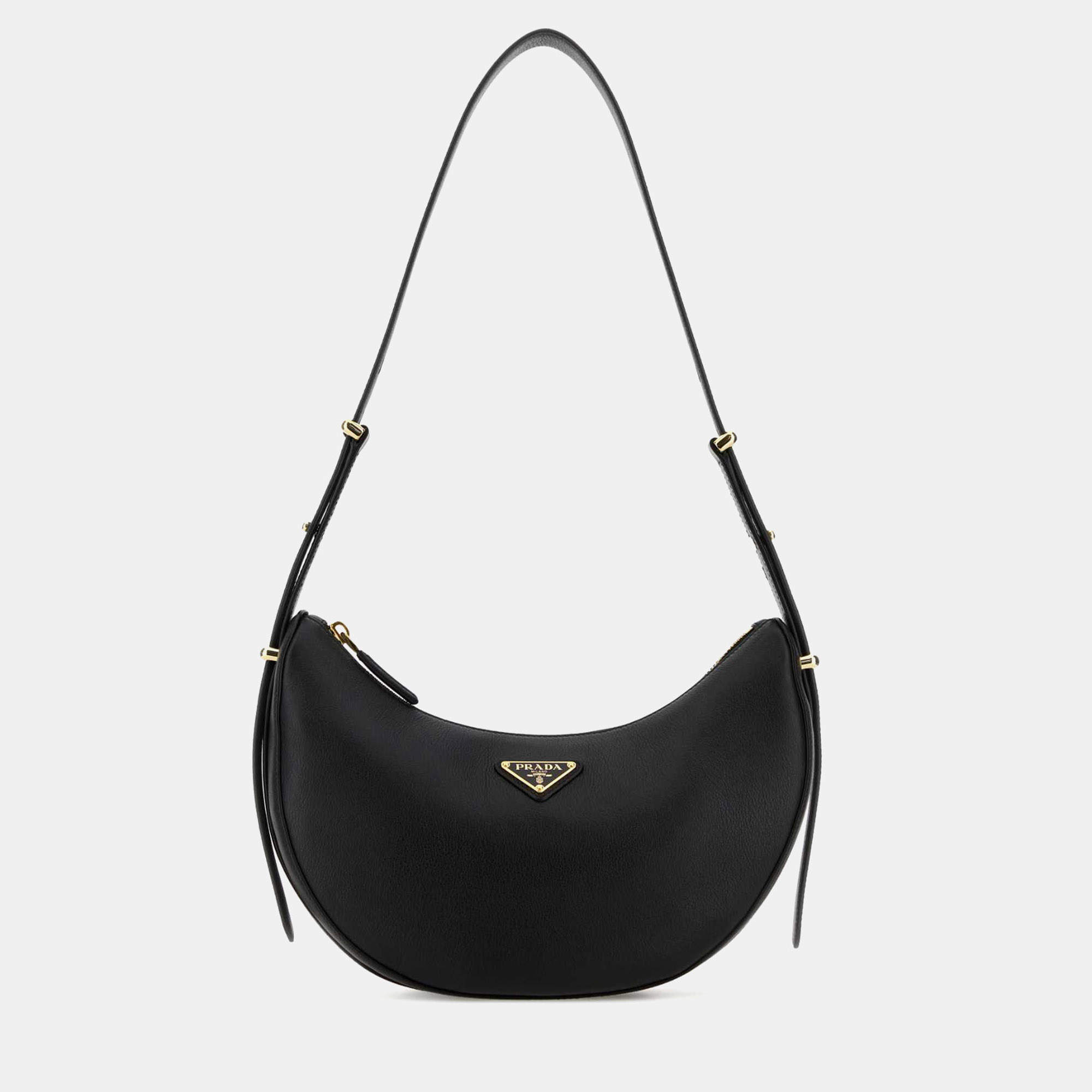Pre Owned Prada Arque Small Black Leather Shoulder Bag