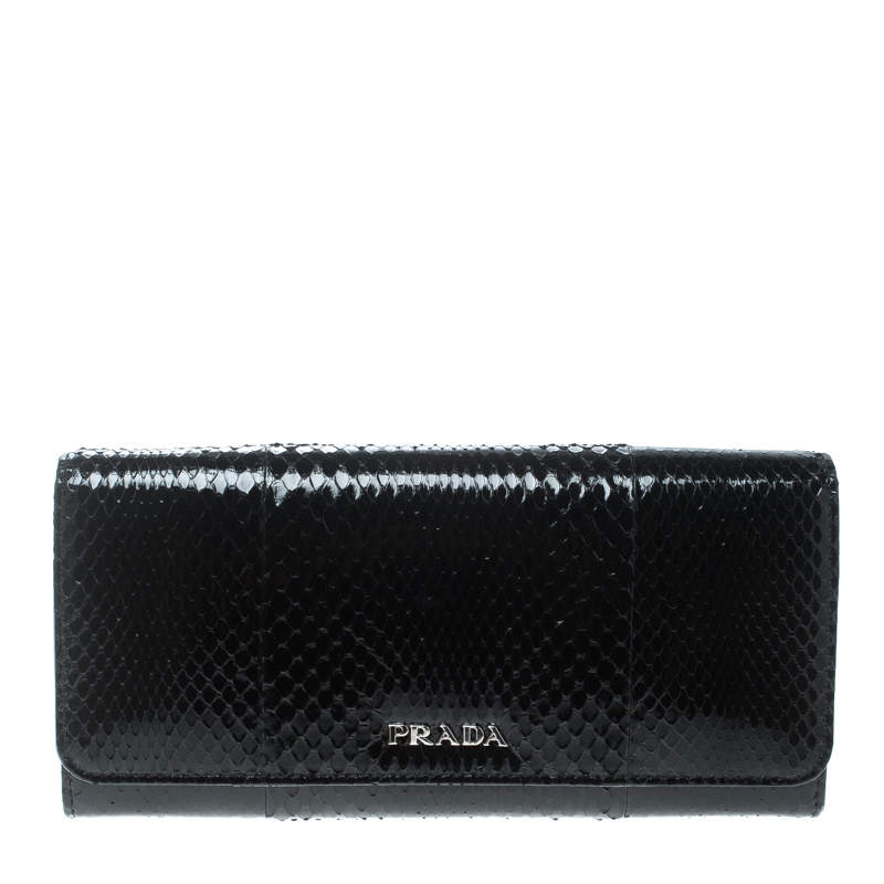 Pre Owned Prada Black Snakeskin Continental Wallet
