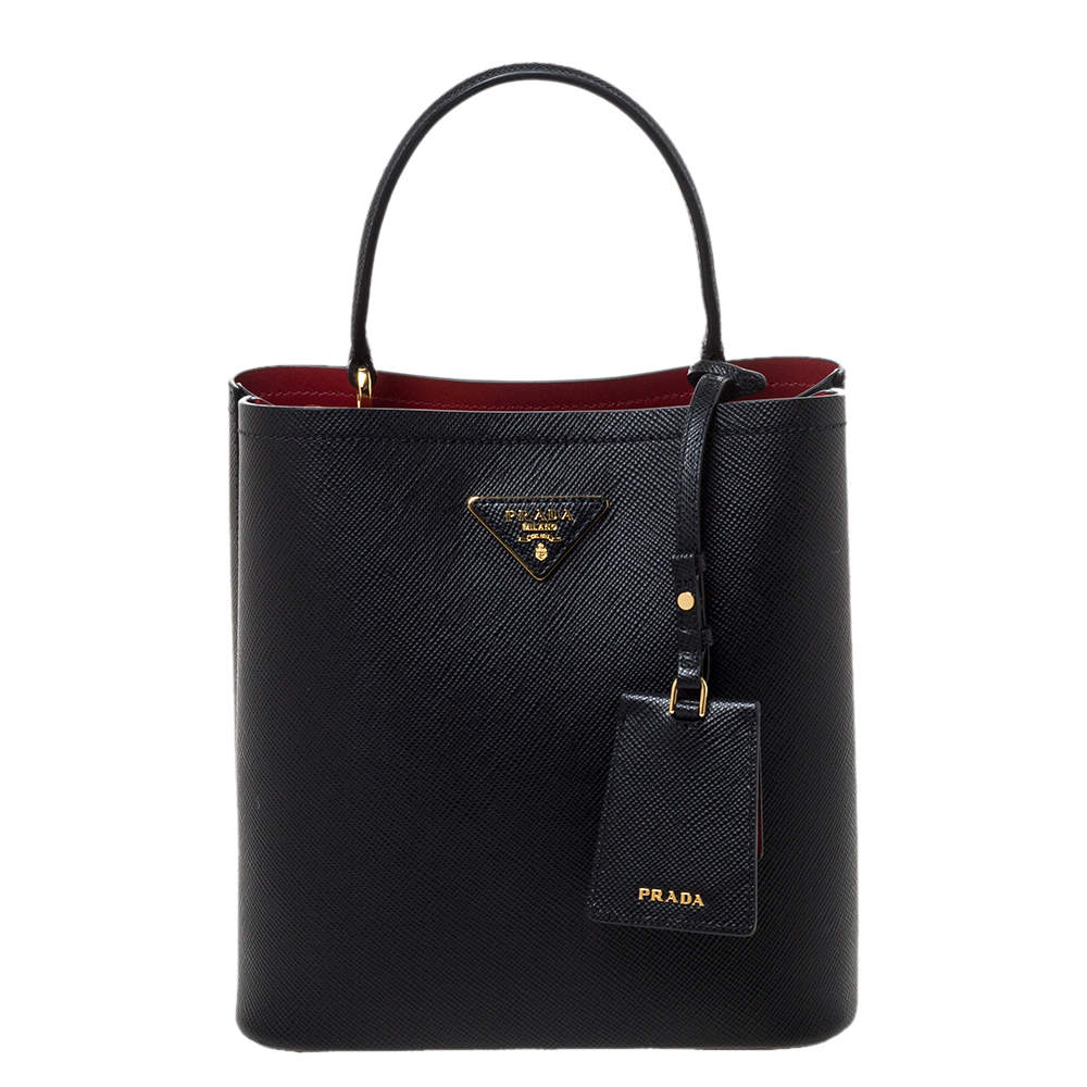 Prada Black Saffiano Leather Medium Panier Top Handle Bag