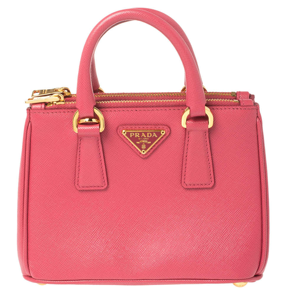 Prada Pink Saffiano Lux Leather Mini Double Zip Crossbody Bag