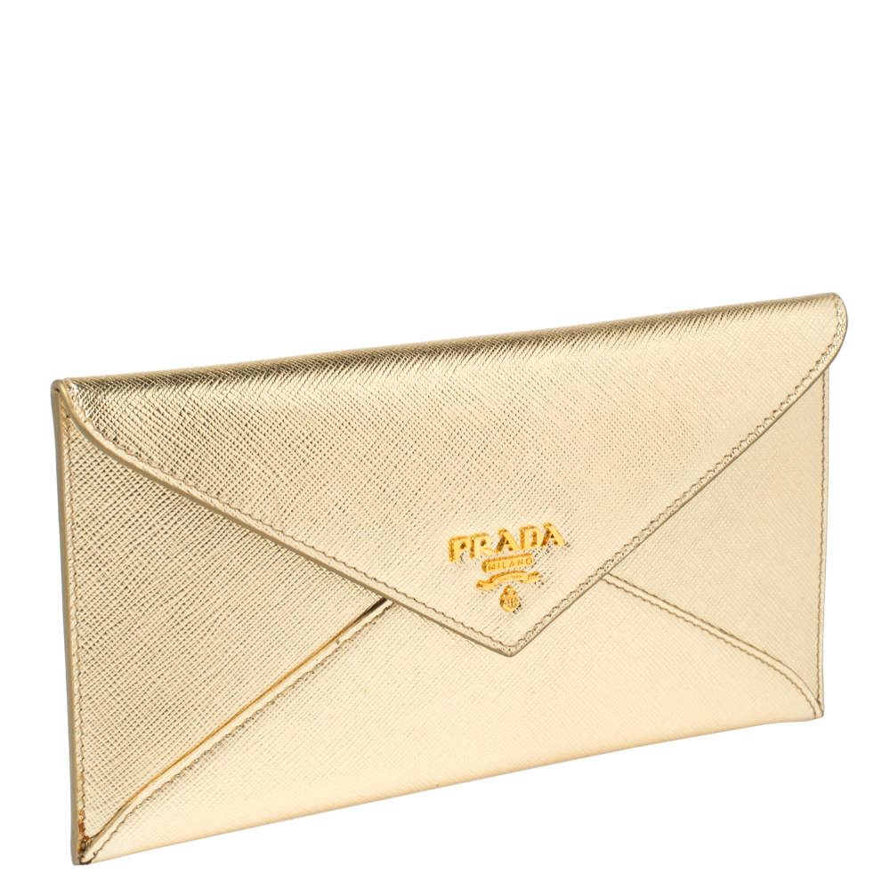 Prada Metallic Gold Saffiano Leather Envelope Wallet Prada | TLC