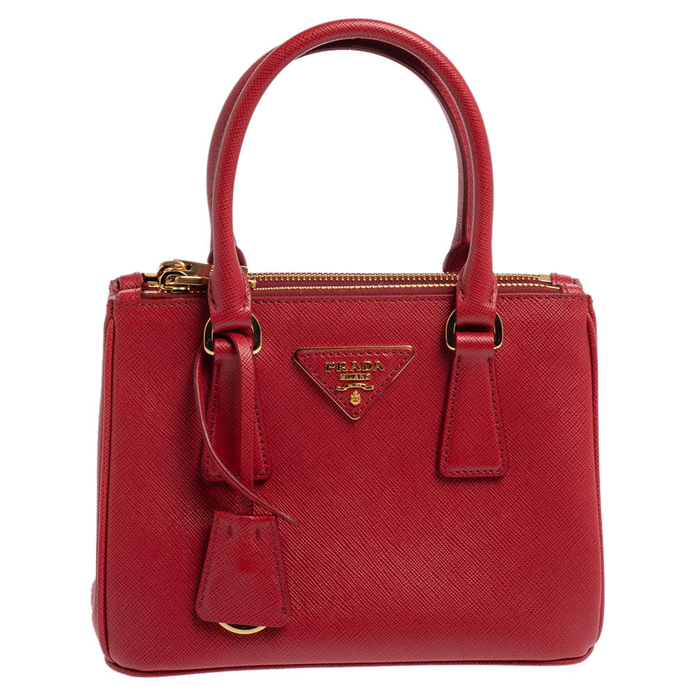 Pre Owned Prada Red Saffiano Lux Leather Micro Galleria Tote