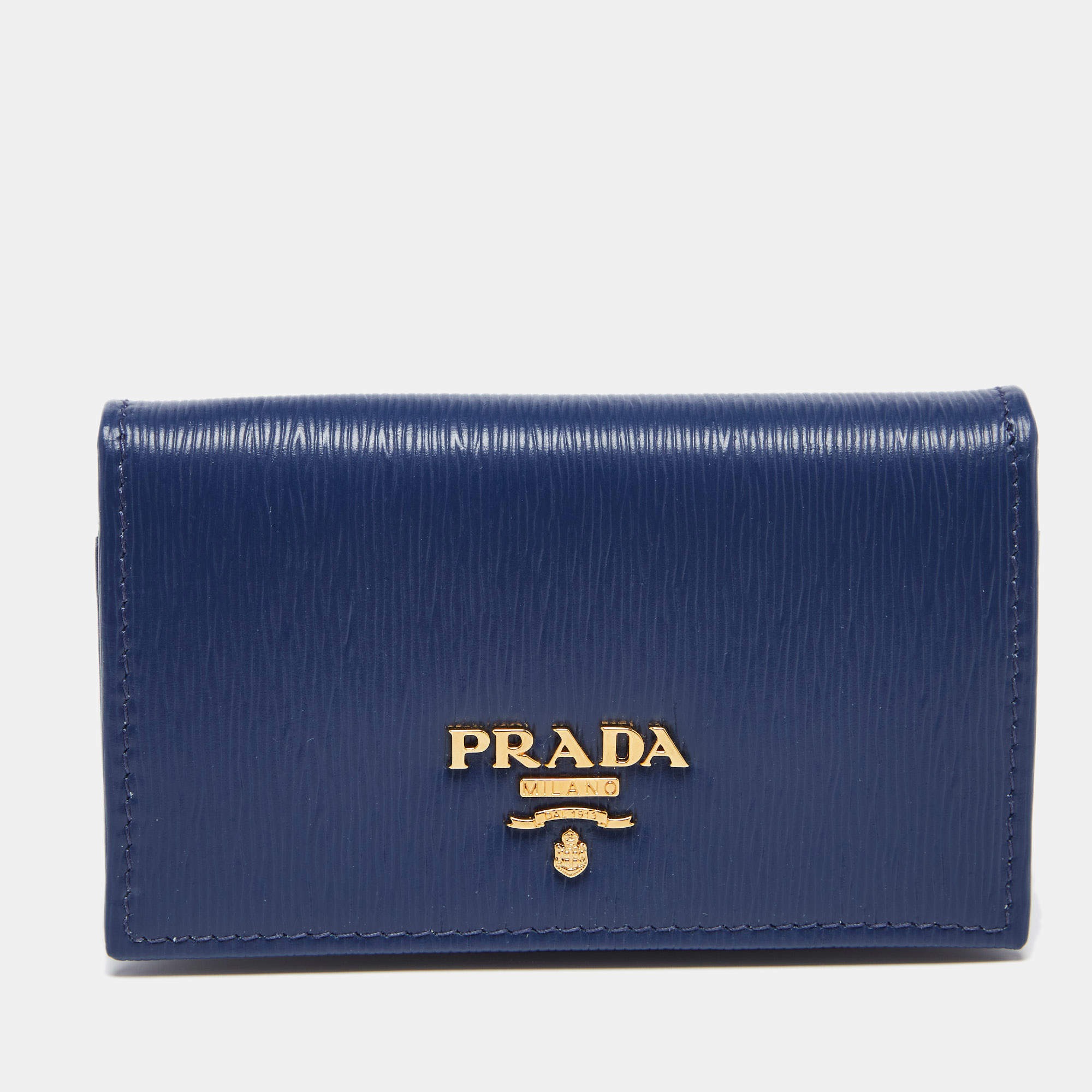 Pre Owned Prada Blue Vitello Move Leather Card Case
