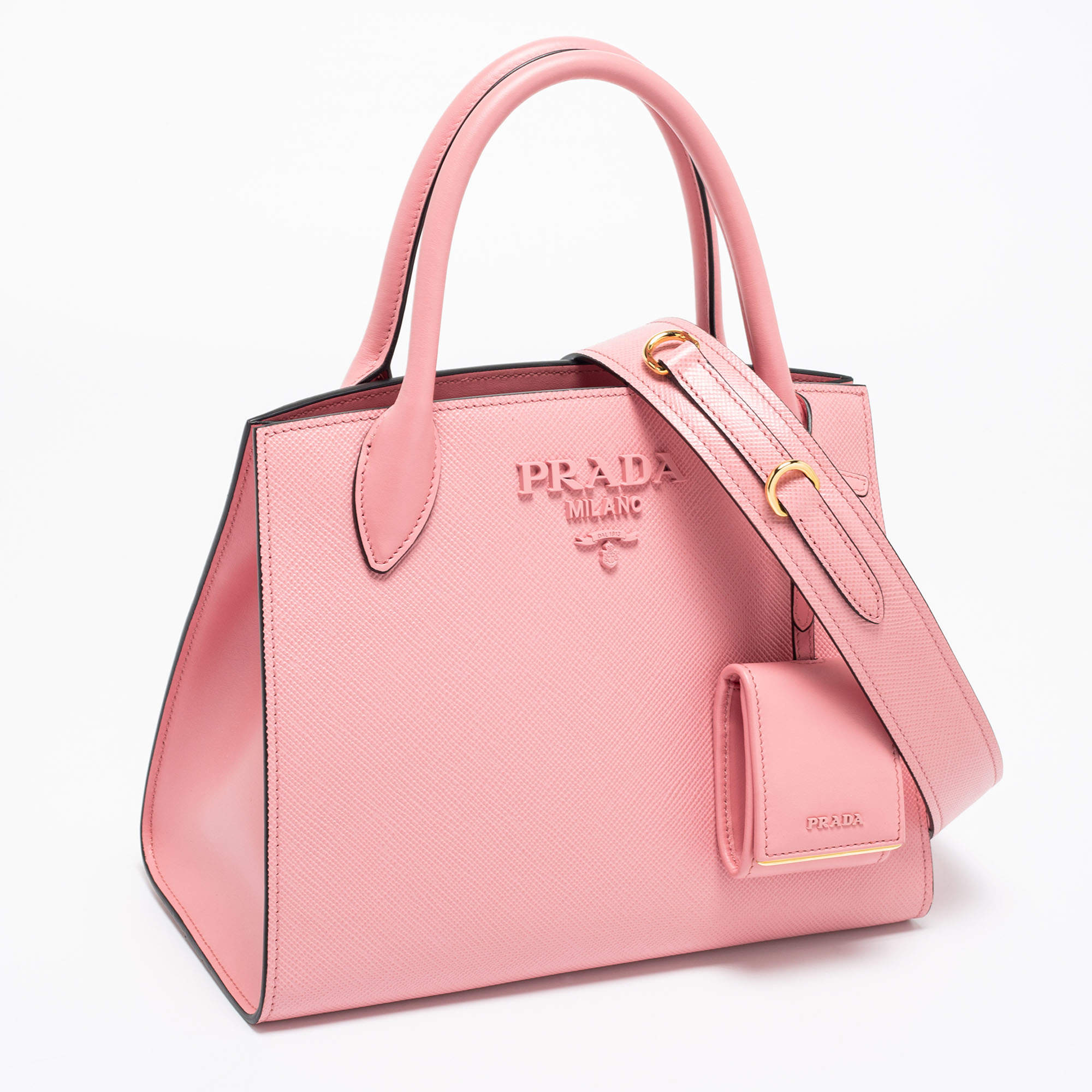 PRADA Monochrome Saffiano Leather Small Tote Bag Dusty Pink