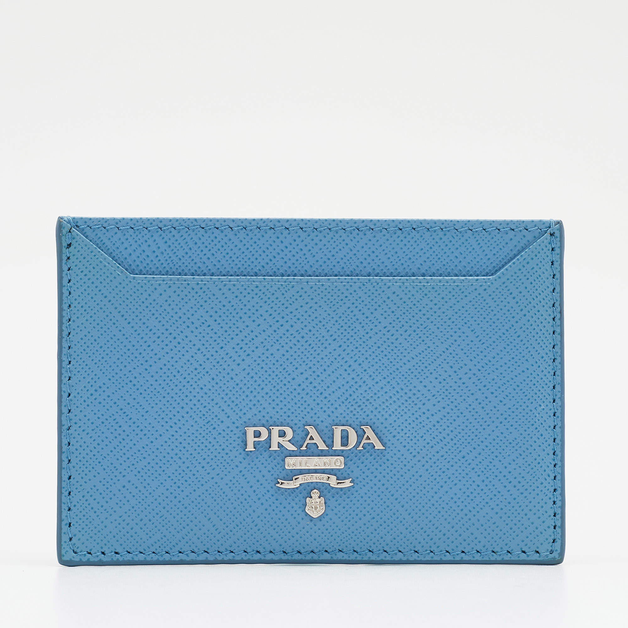 Pre Owned Prada Blue Saffiano Leather Card Holder