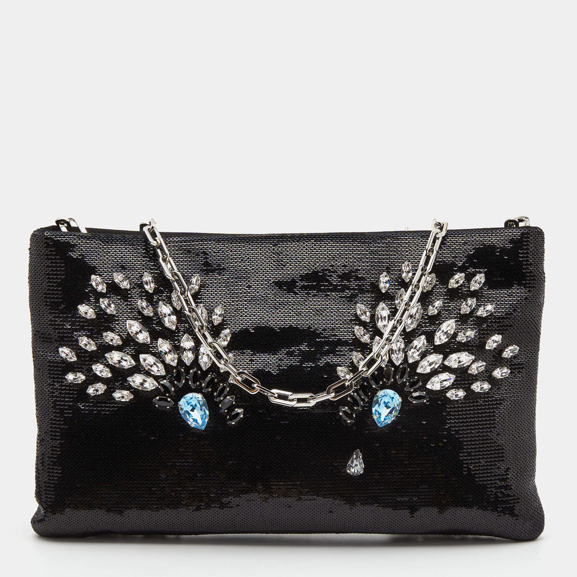 Pre Owned Prada Black Sequin Embellished Chain Clutch