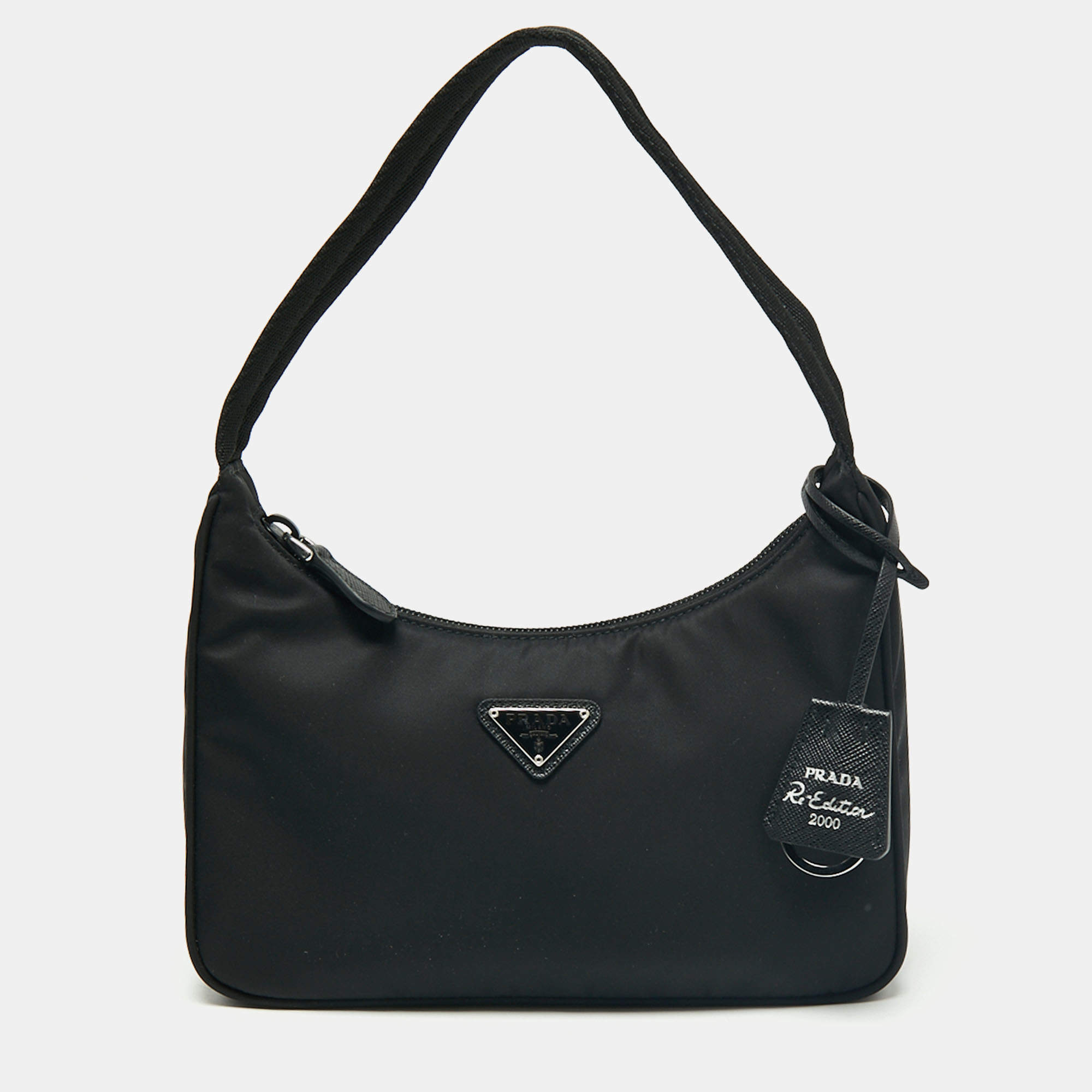 Pre Owned Prada Black Tessuto Nylon Re-Edition 2000 Baguette Bag